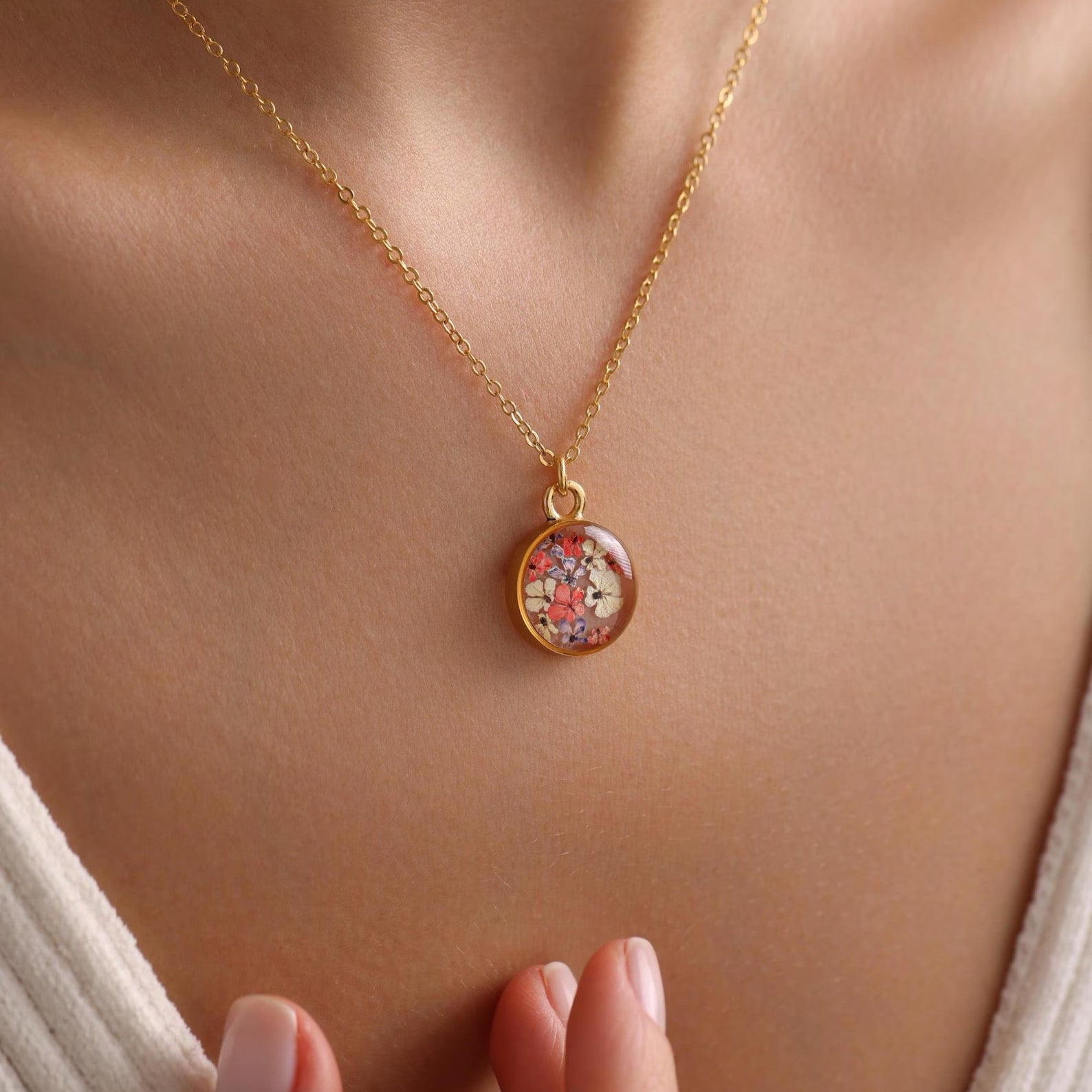 Birthflower Coin Pendant Necklace
