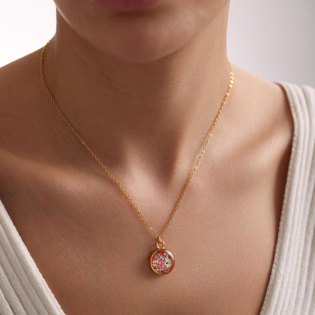 Birthflower Coin Pendant Necklace