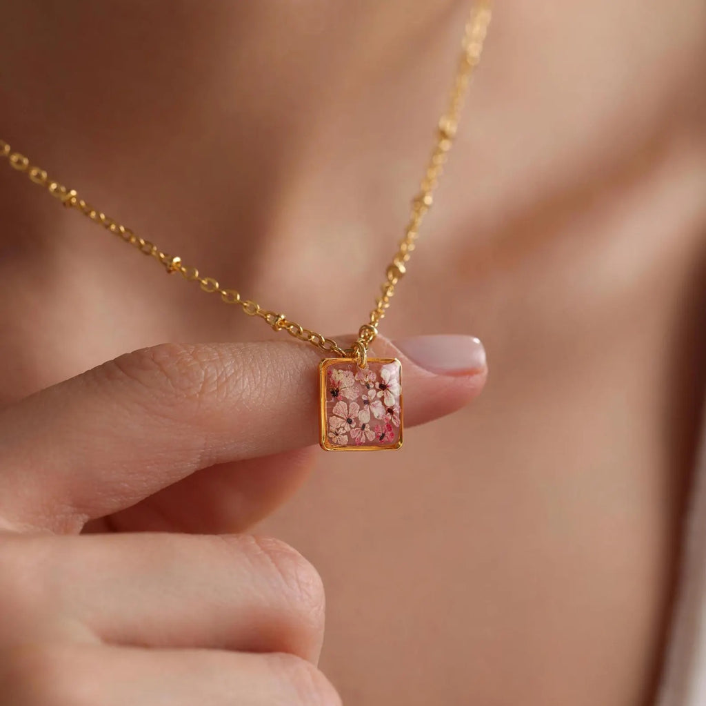 Birthflower Square Pendant Necklace
