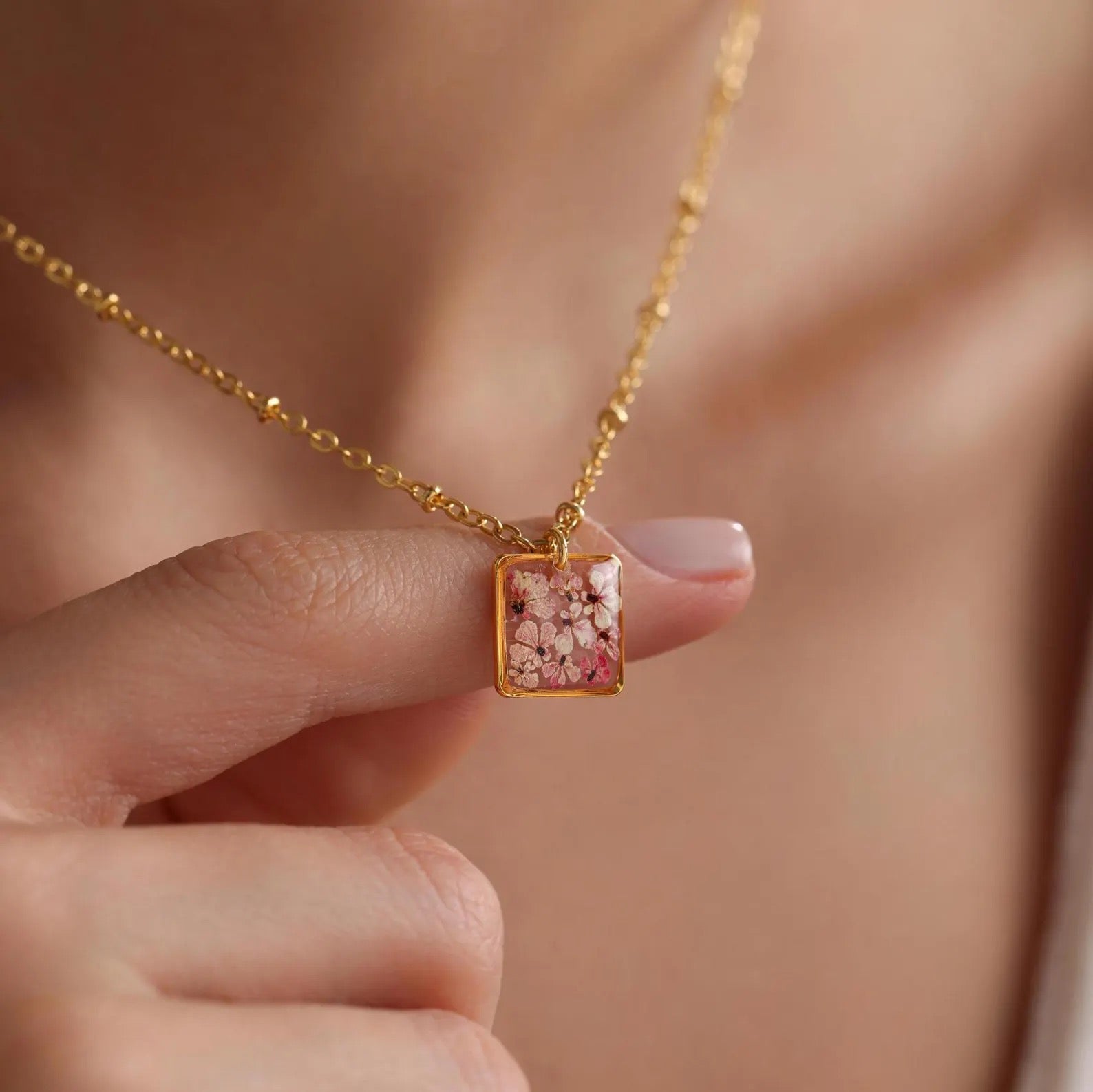 Birthflower Square Pendant Necklace