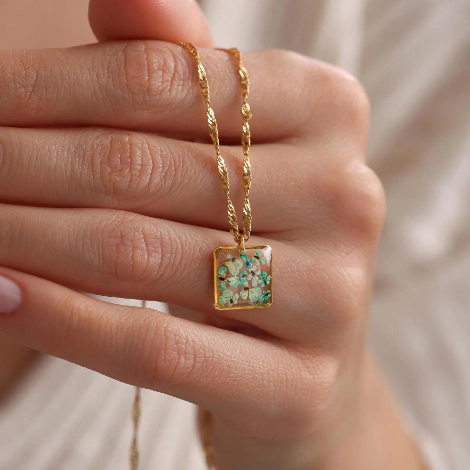 Birthflower Square Pendant Necklace
