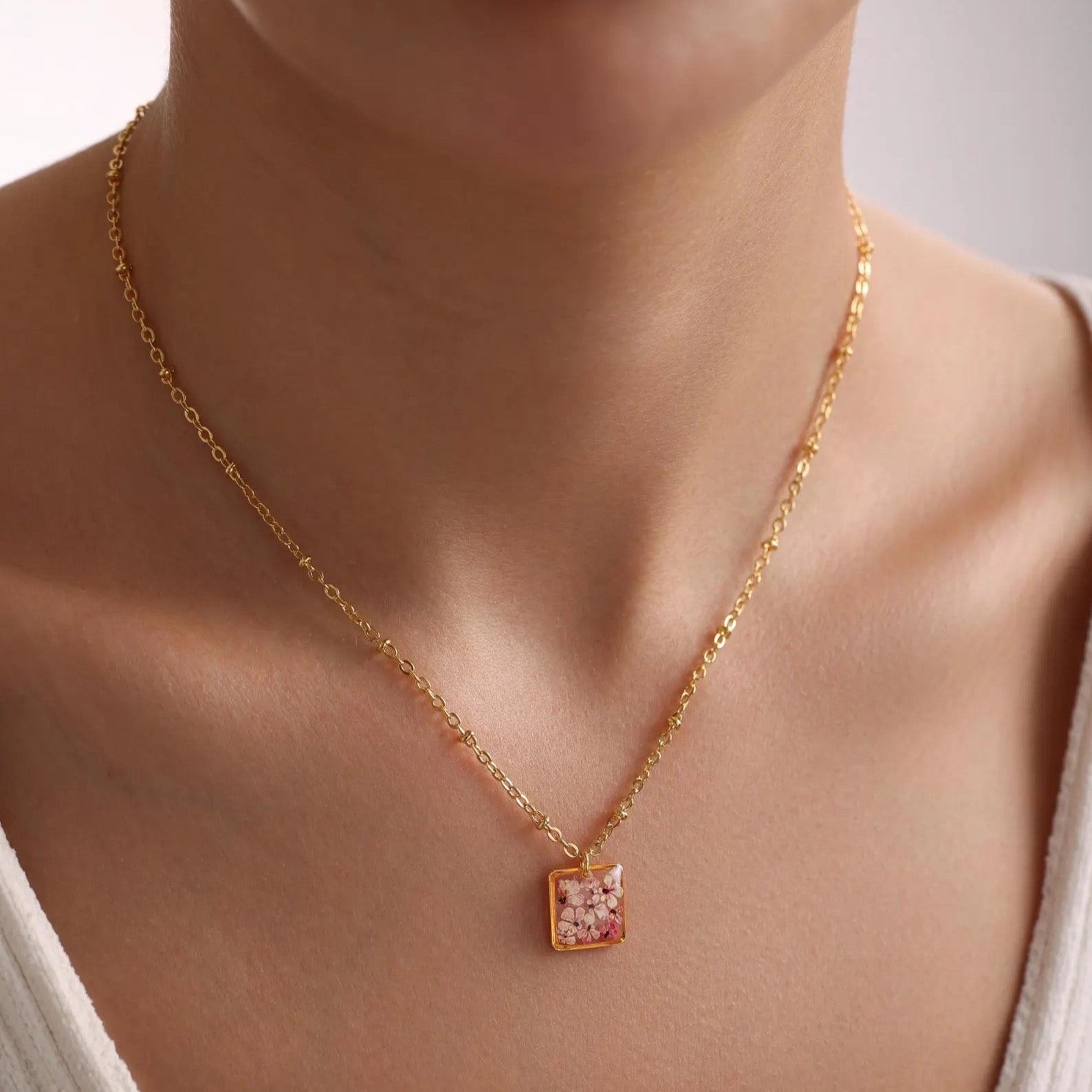 Birthflower Square Pendant Necklace