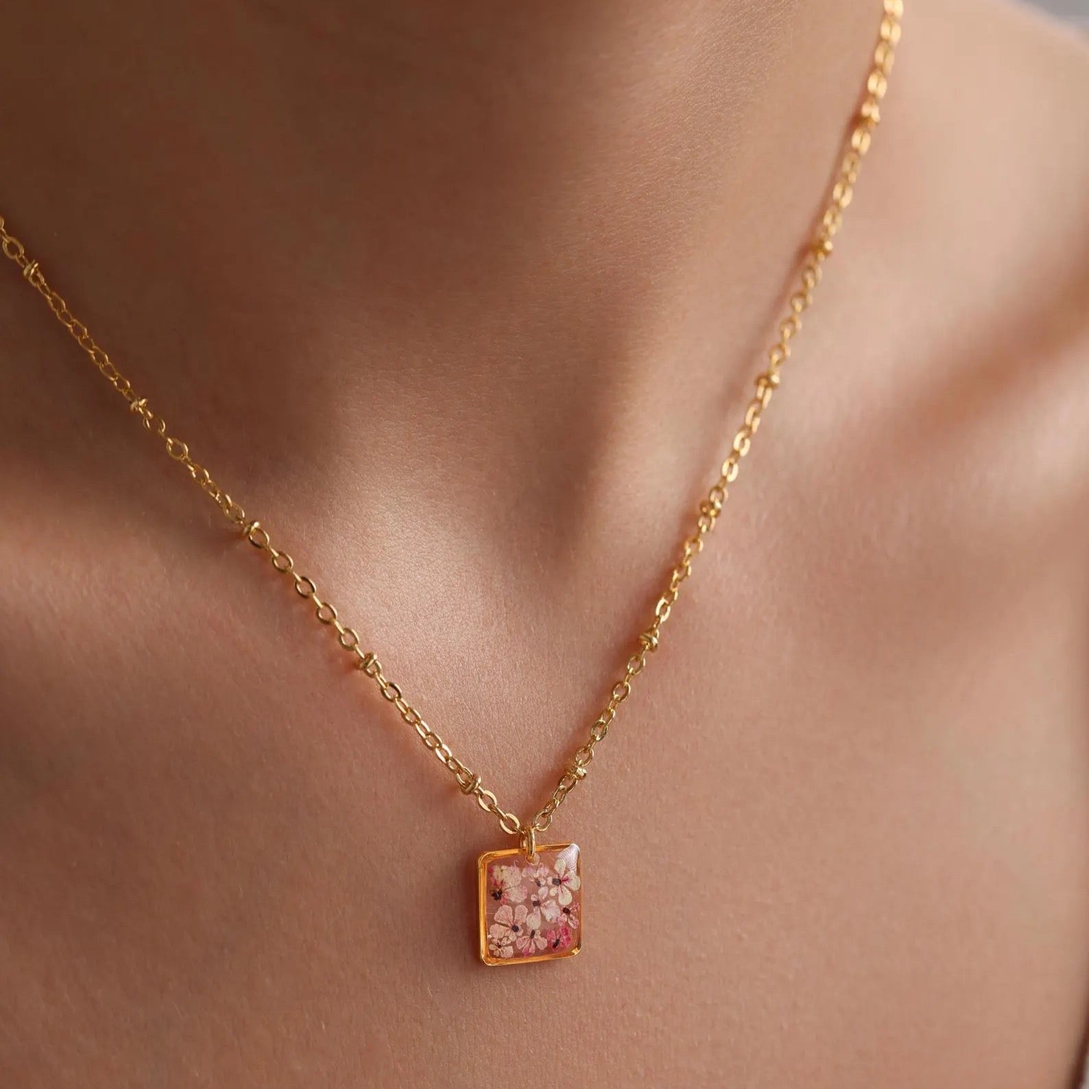 Birthflower Square Pendant Necklace