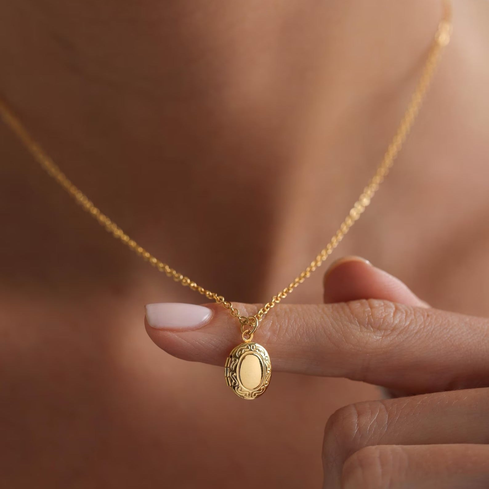 Tiny Oval Locket Necklace