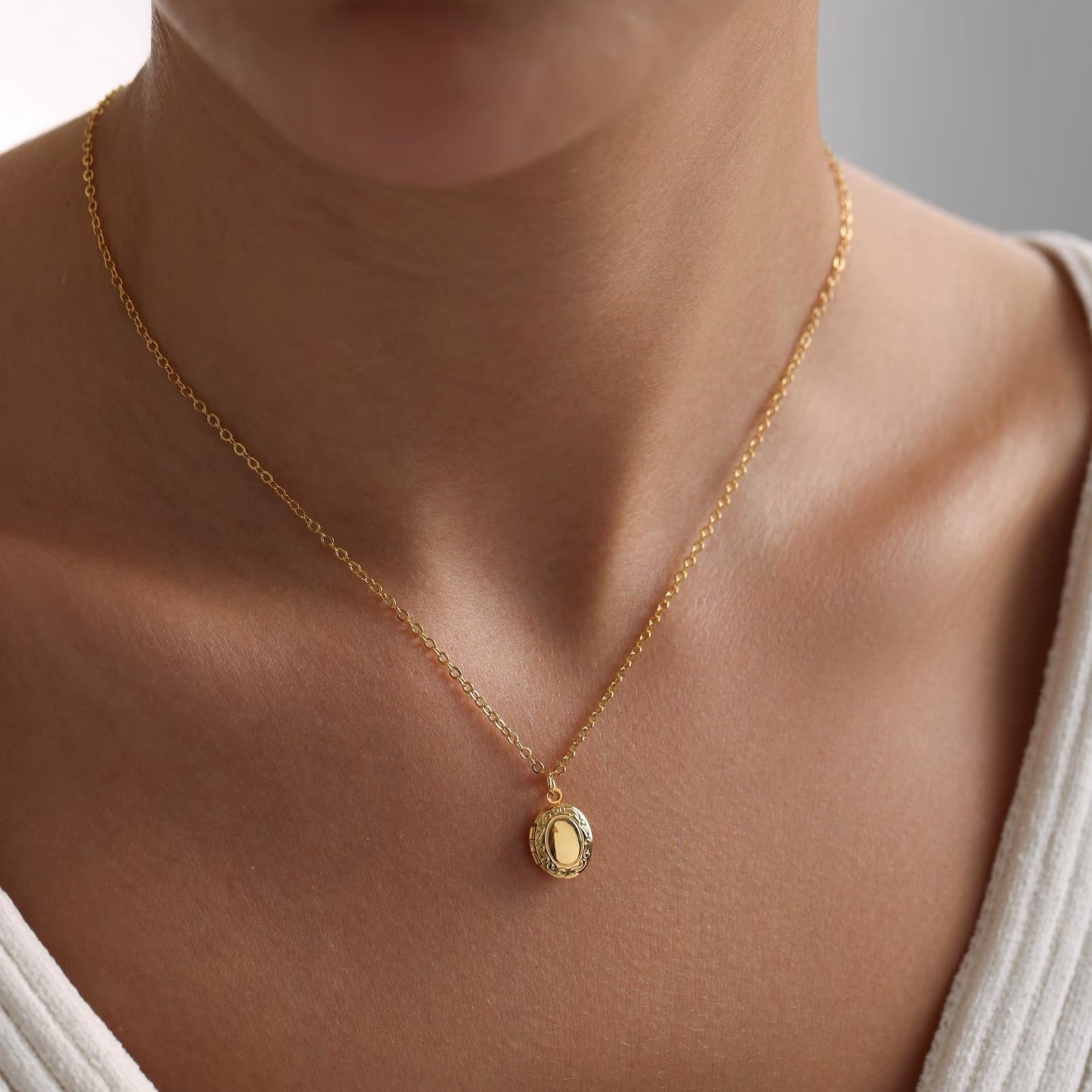 Tiny Oval Locket Necklace