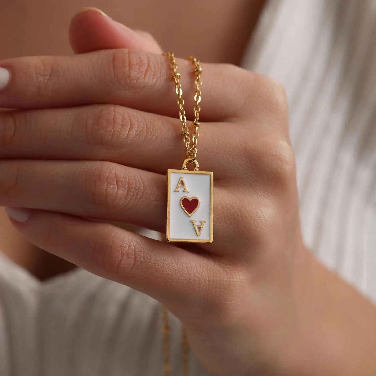 Gold Dainty Enamel Poker Card Pendant Necklace