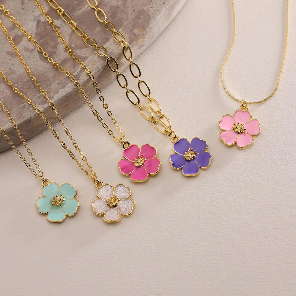 Gold Plated Enamel Sakura Flower Necklace