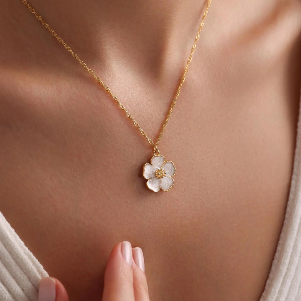 Gold Plated Enamel Sakura Flower Necklace