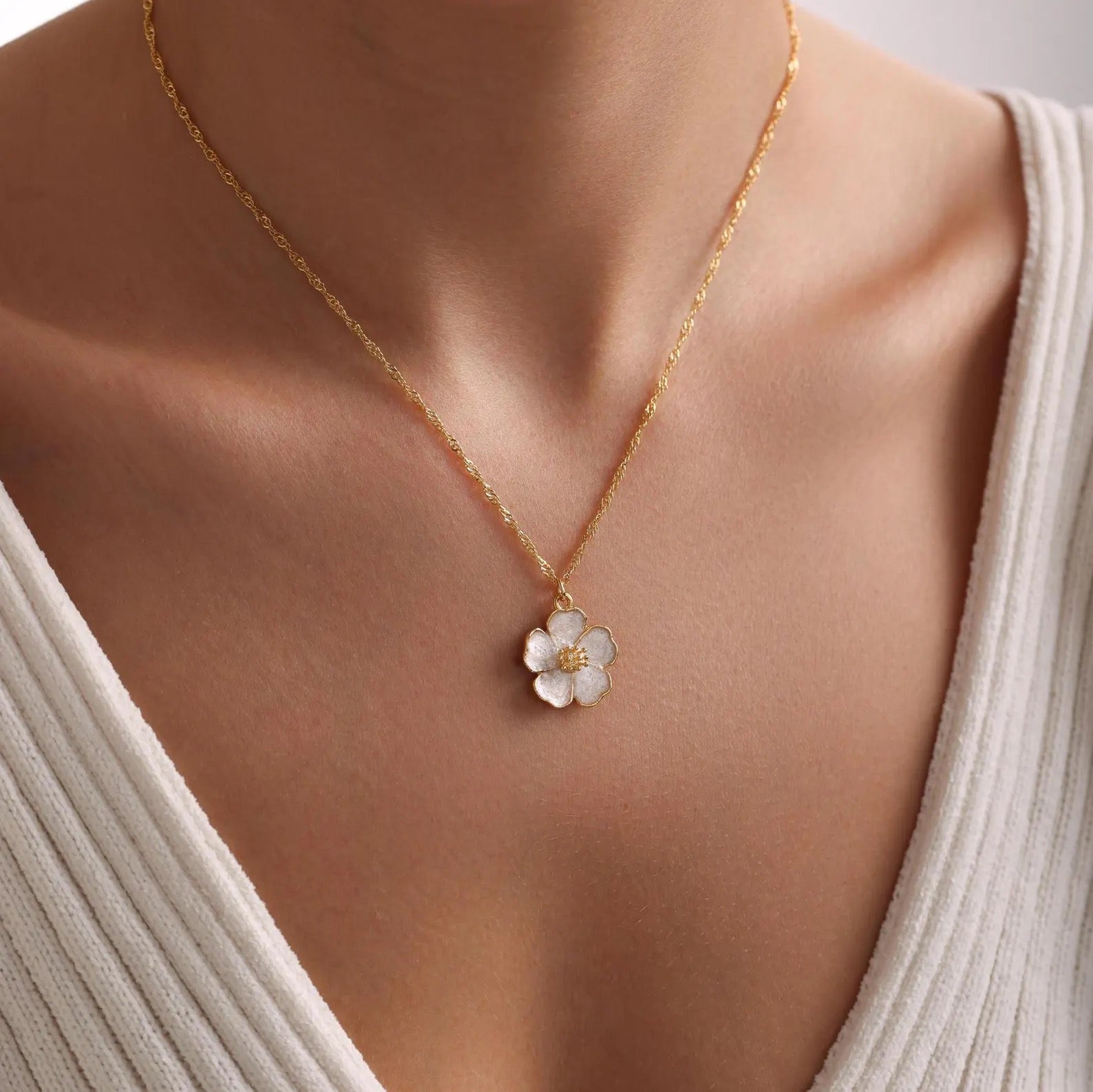 Gold Plated Enamel Sakura Flower Necklace