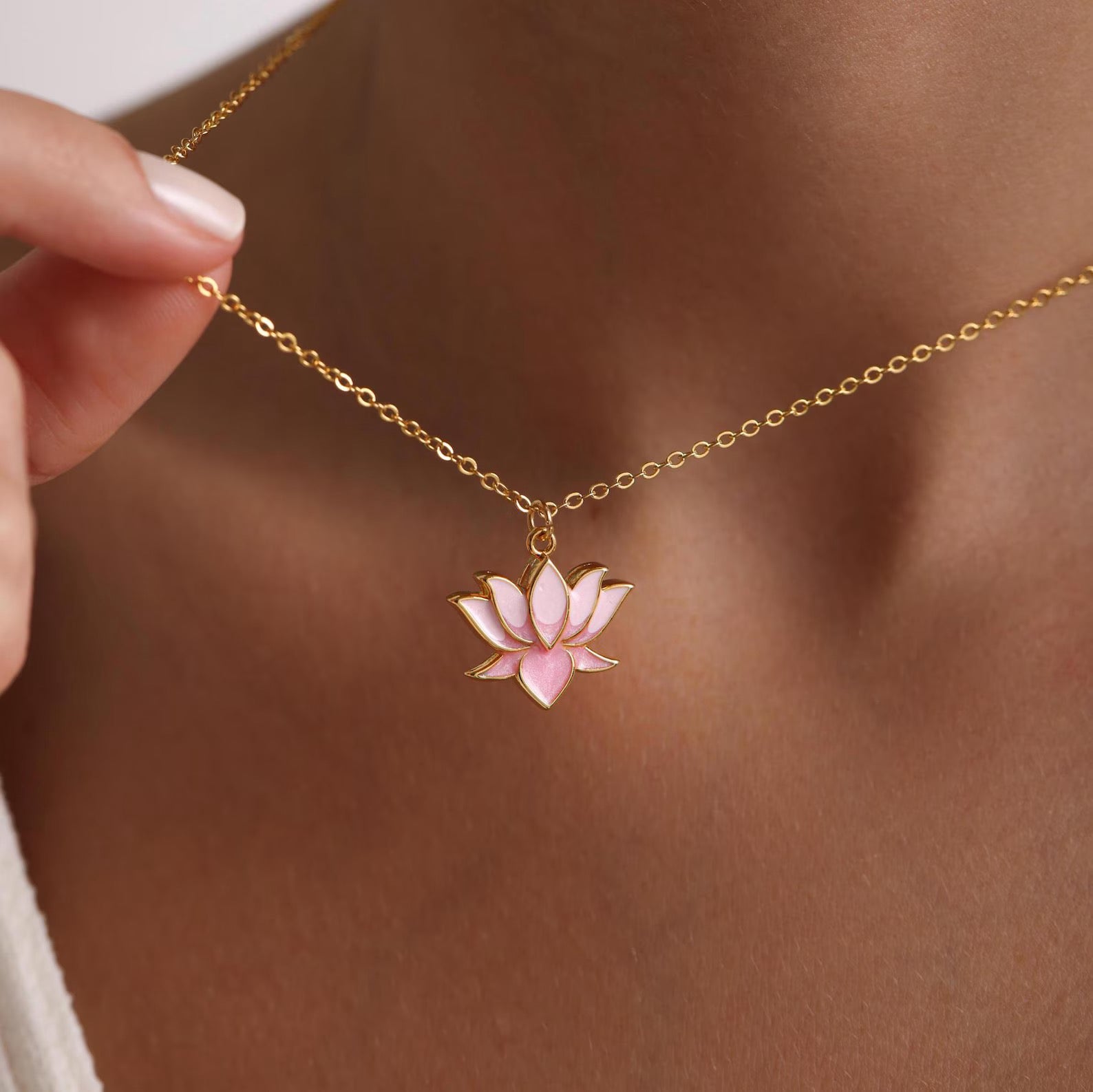 Gold Plated Enamel Lotus Flower Necklace