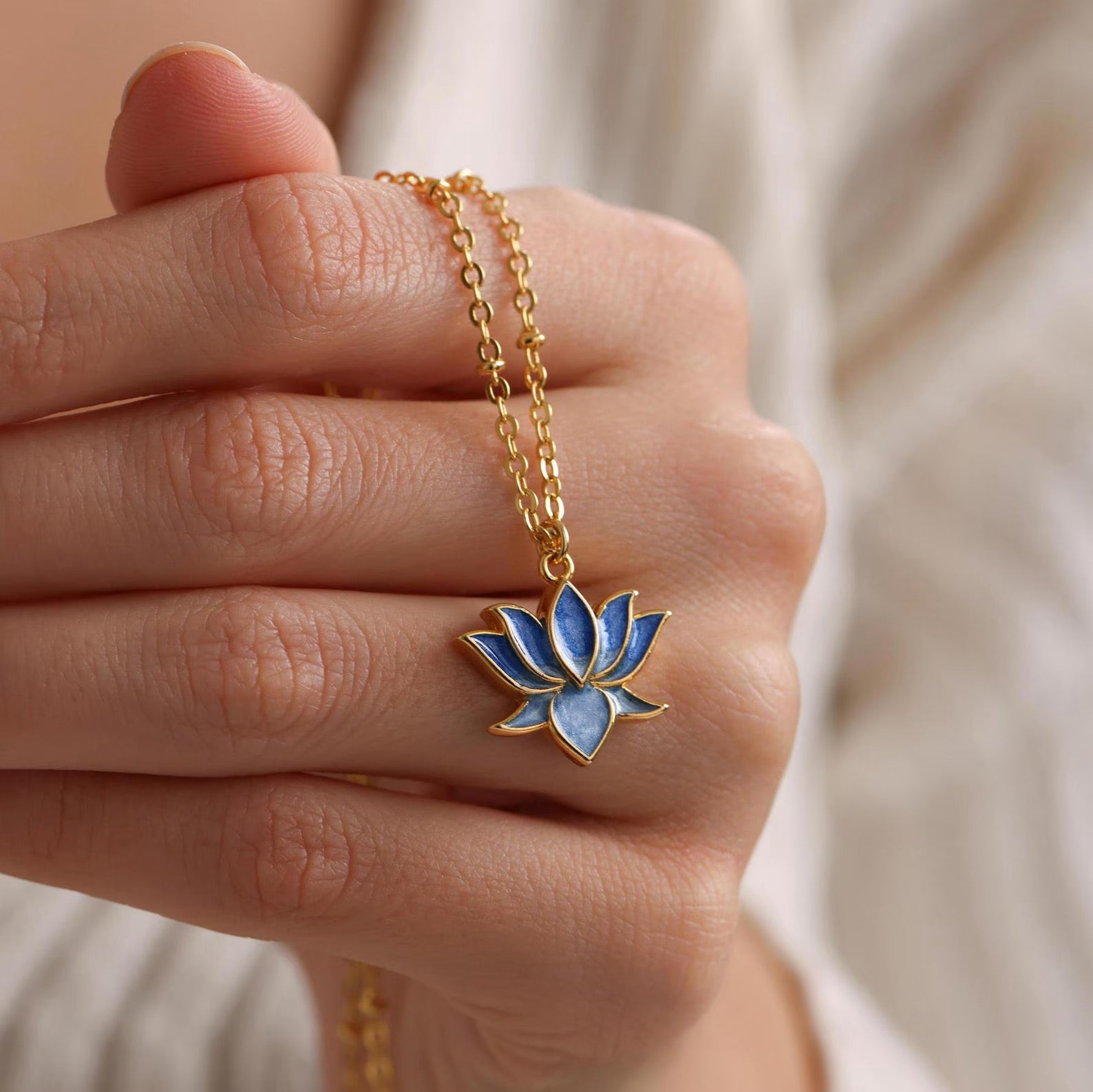 Gold Plated Enamel Lotus Flower Necklace