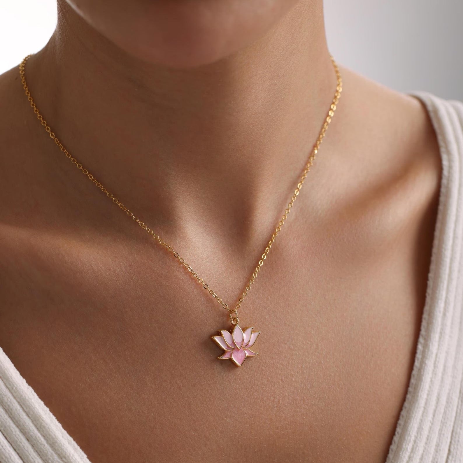 Gold Plated Enamel Lotus Flower Necklace