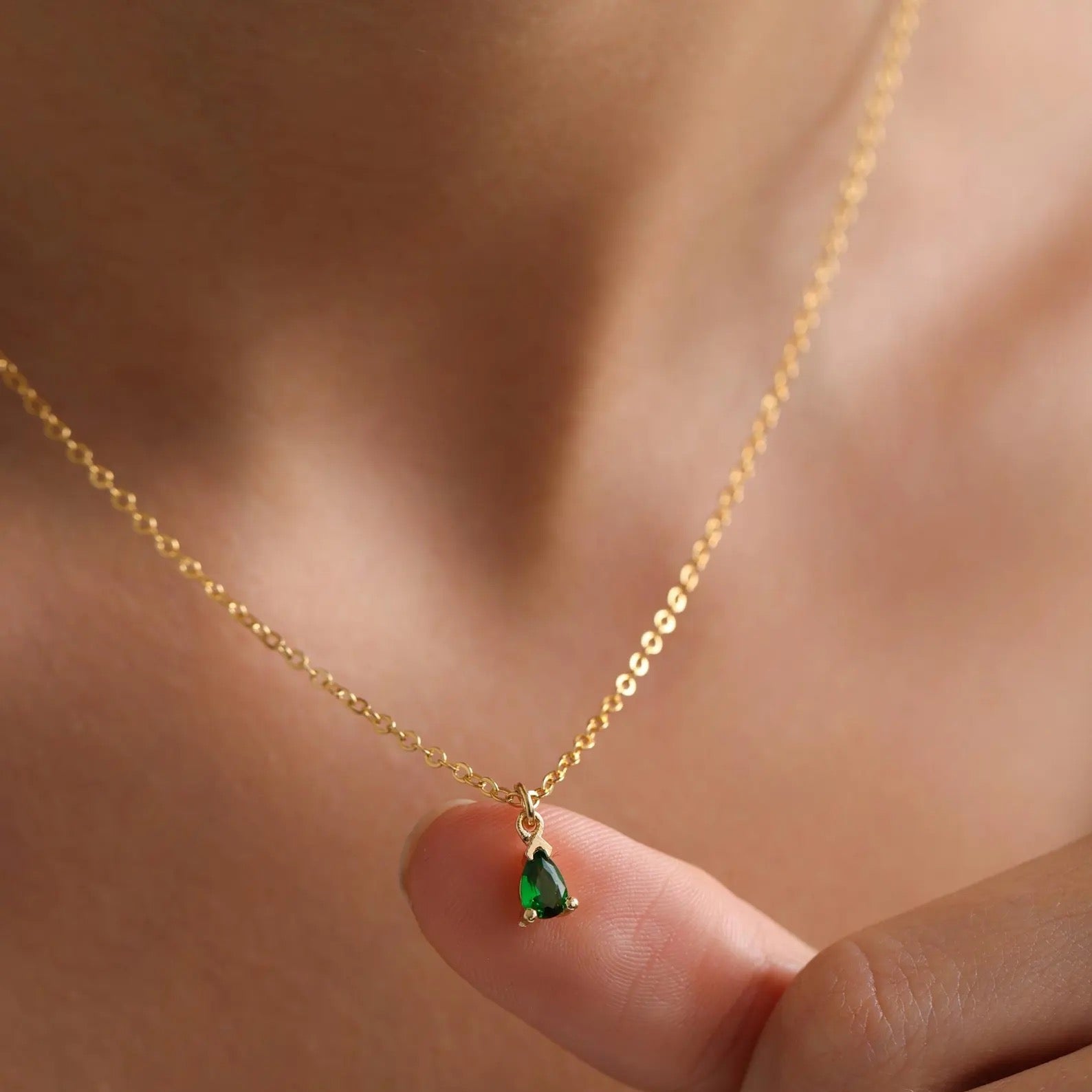 Plated Tiny Drop Birthstone Necklace