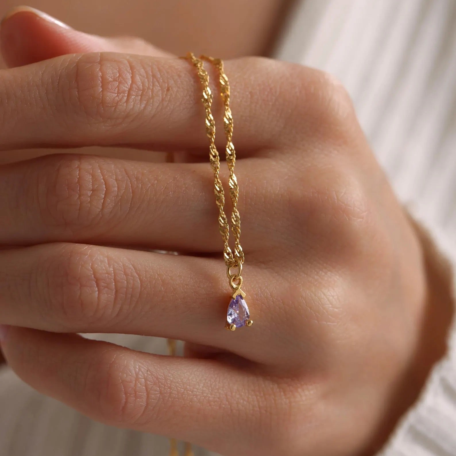 Plated Tiny Drop Birthstone Necklace