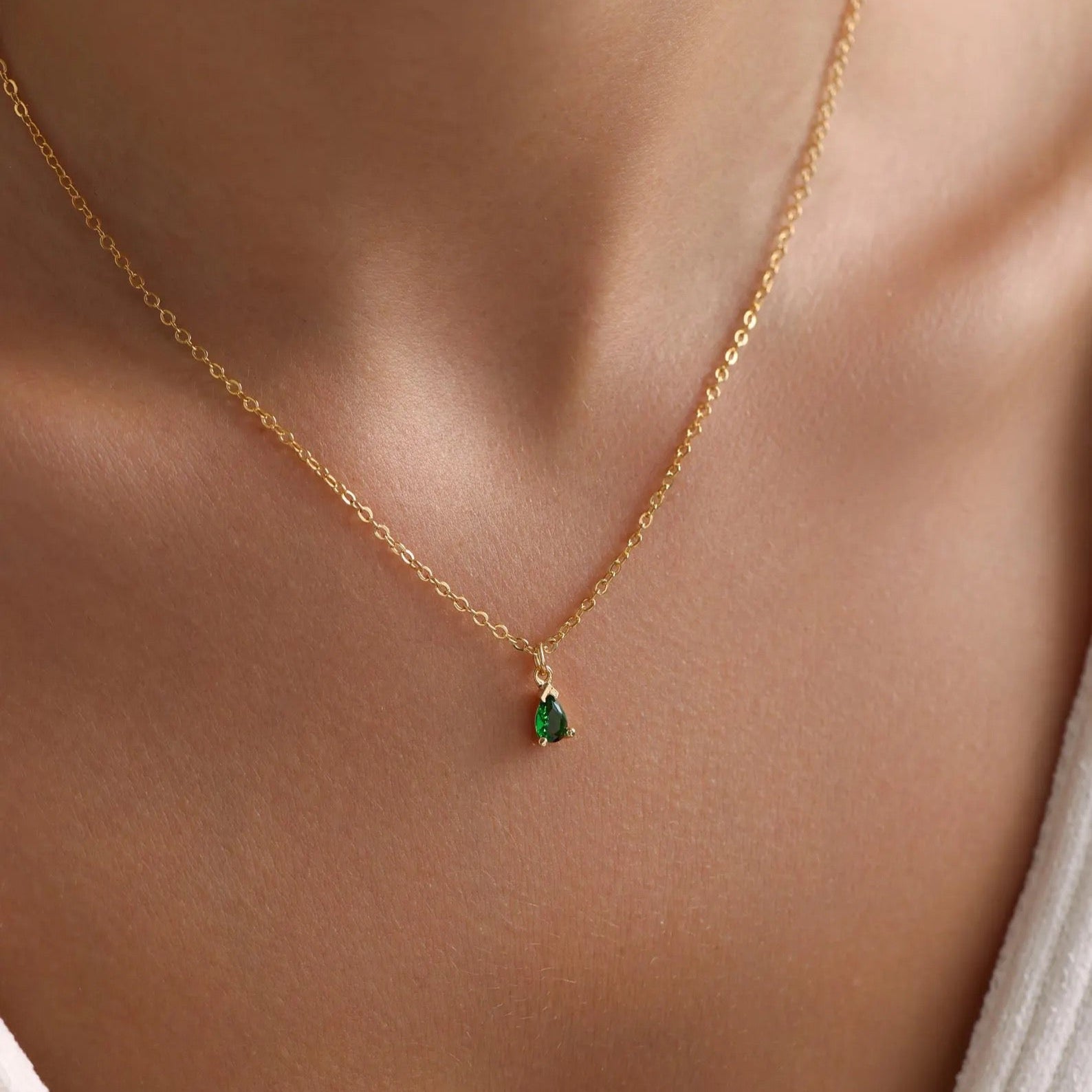 Plated Tiny Drop Birthstone Necklace