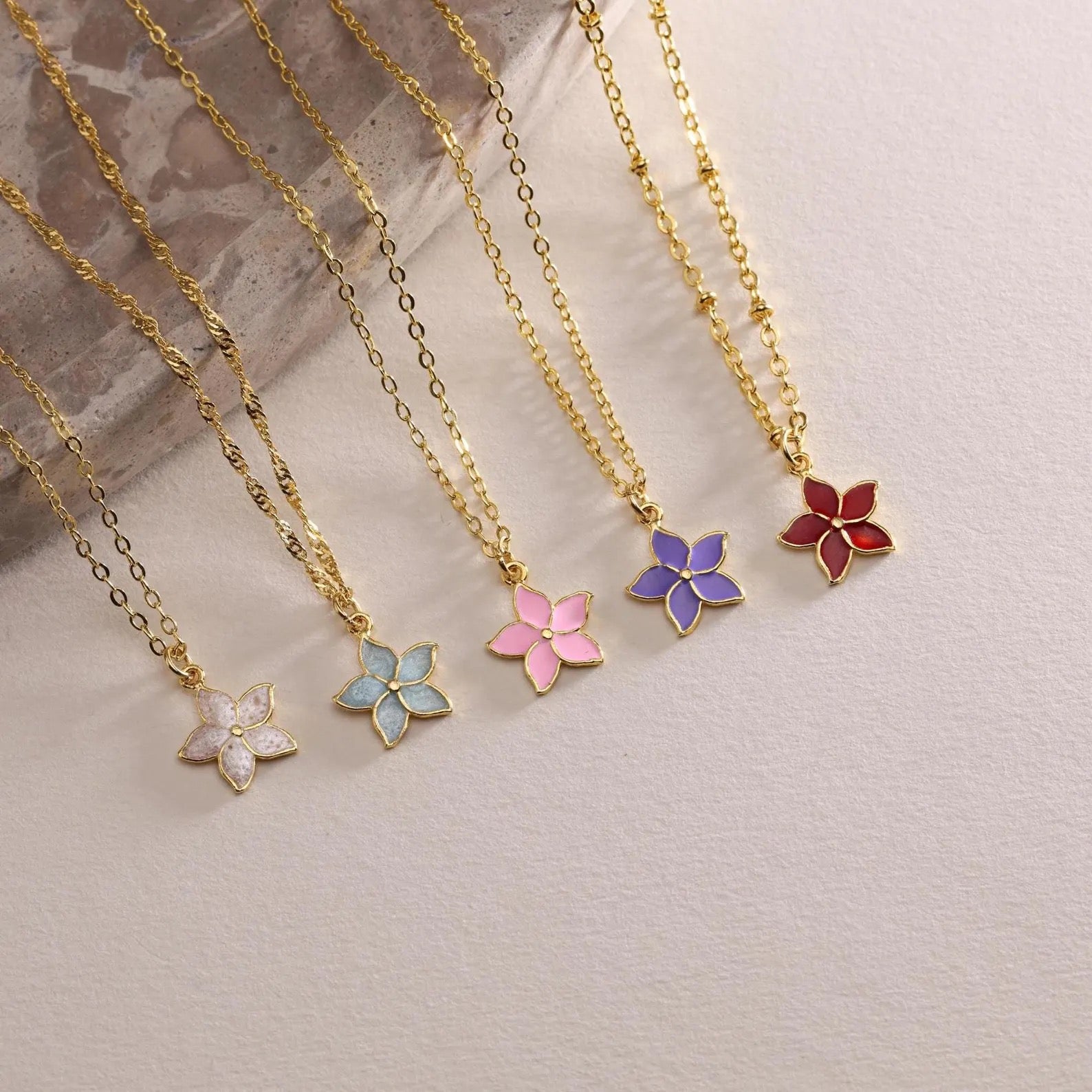 Gold Tiny Enamel Flower Necklace