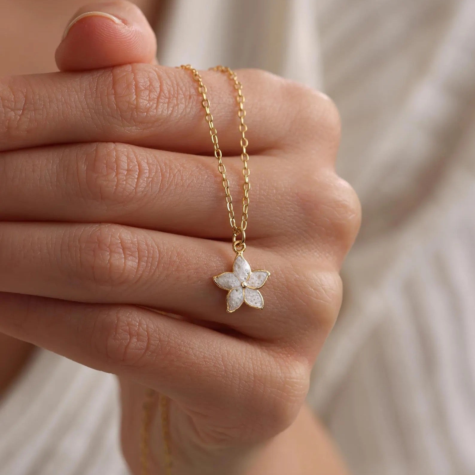 Gold Tiny Enamel Flower Necklace