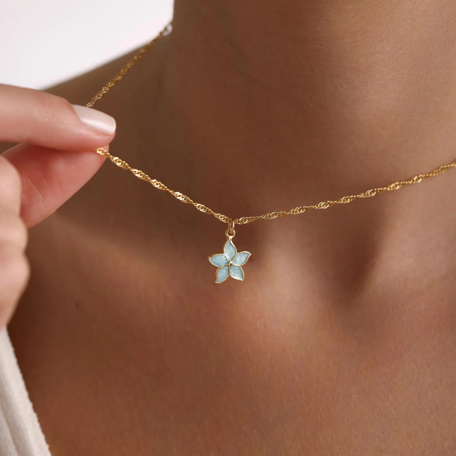 Gold Tiny Enamel Flower Necklace