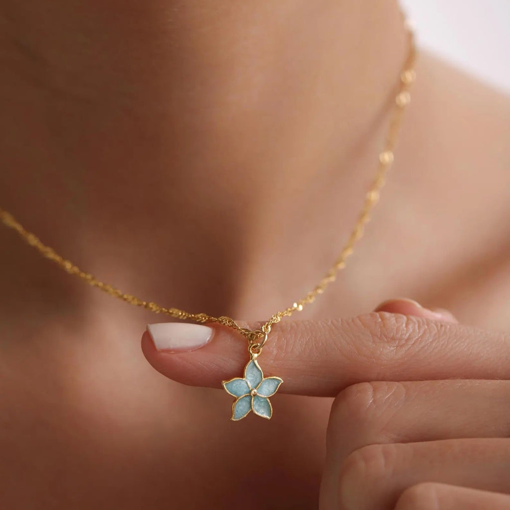 Gold Tiny Enamel Flower Necklace