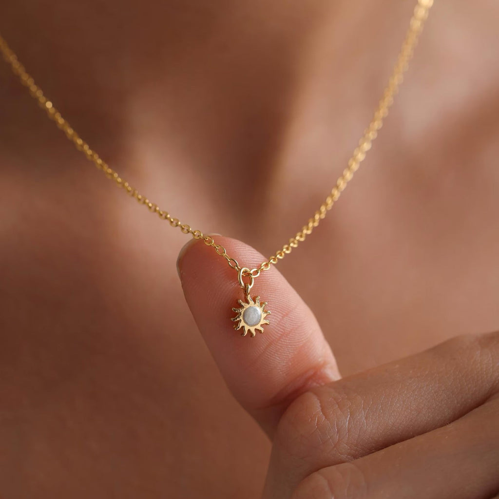 Mother of Pearl Enamel Sun Pendant Necklace