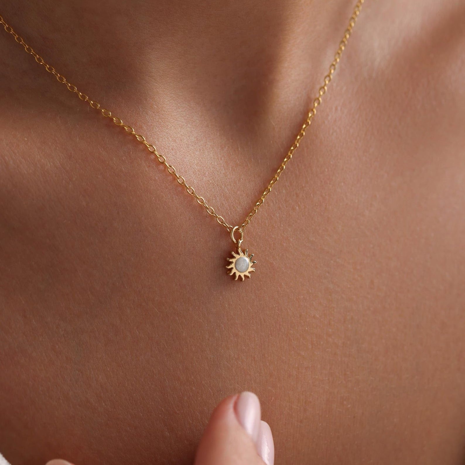 Mother of Pearl Enamel Sun Pendant Necklace