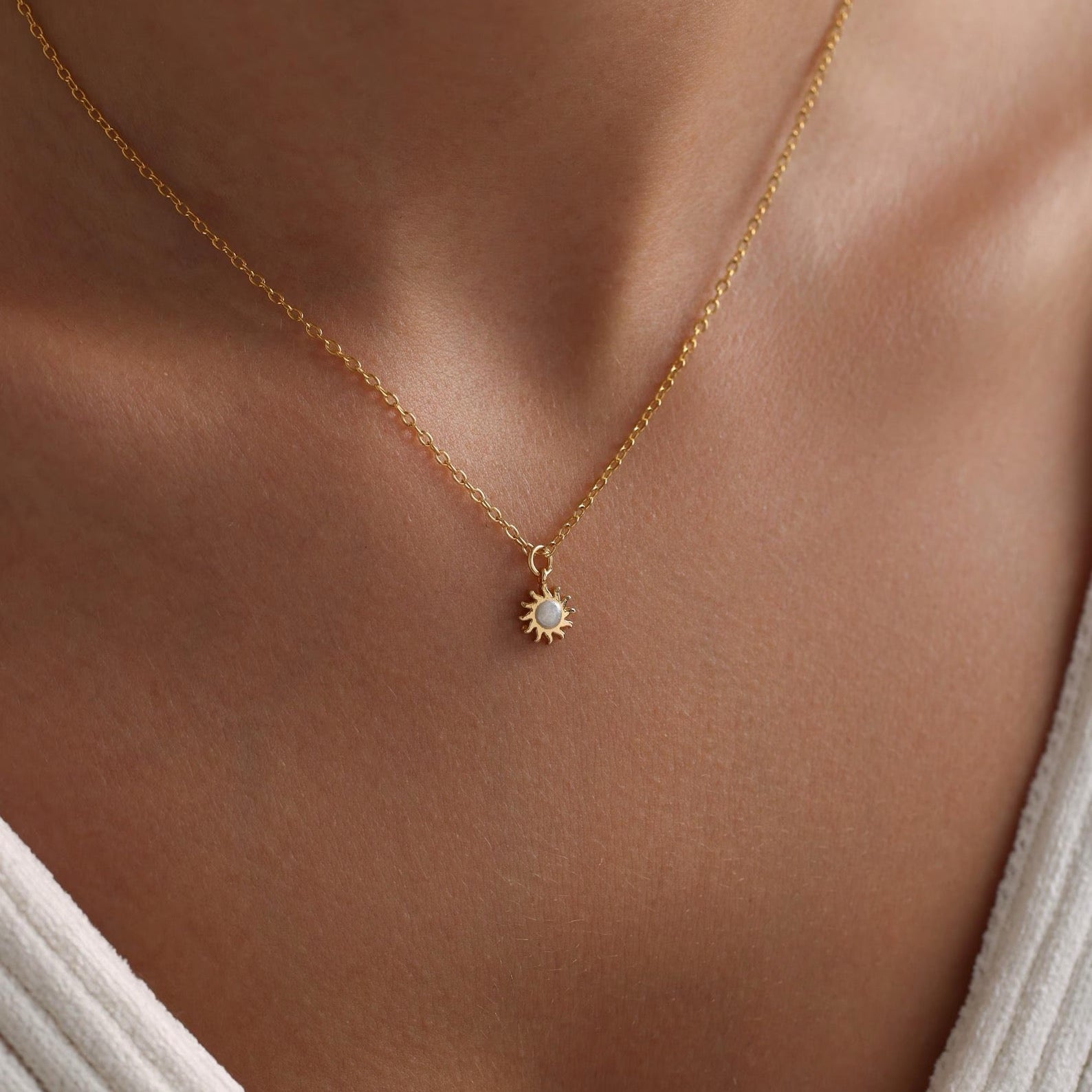 Mother of Pearl Enamel Sun Pendant Necklace