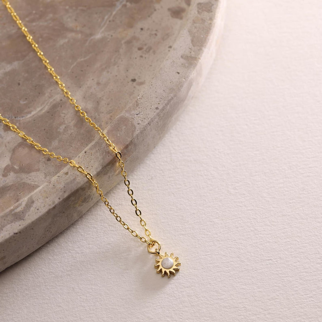 Mother of Pearl Enamel Sun Pendant Necklace