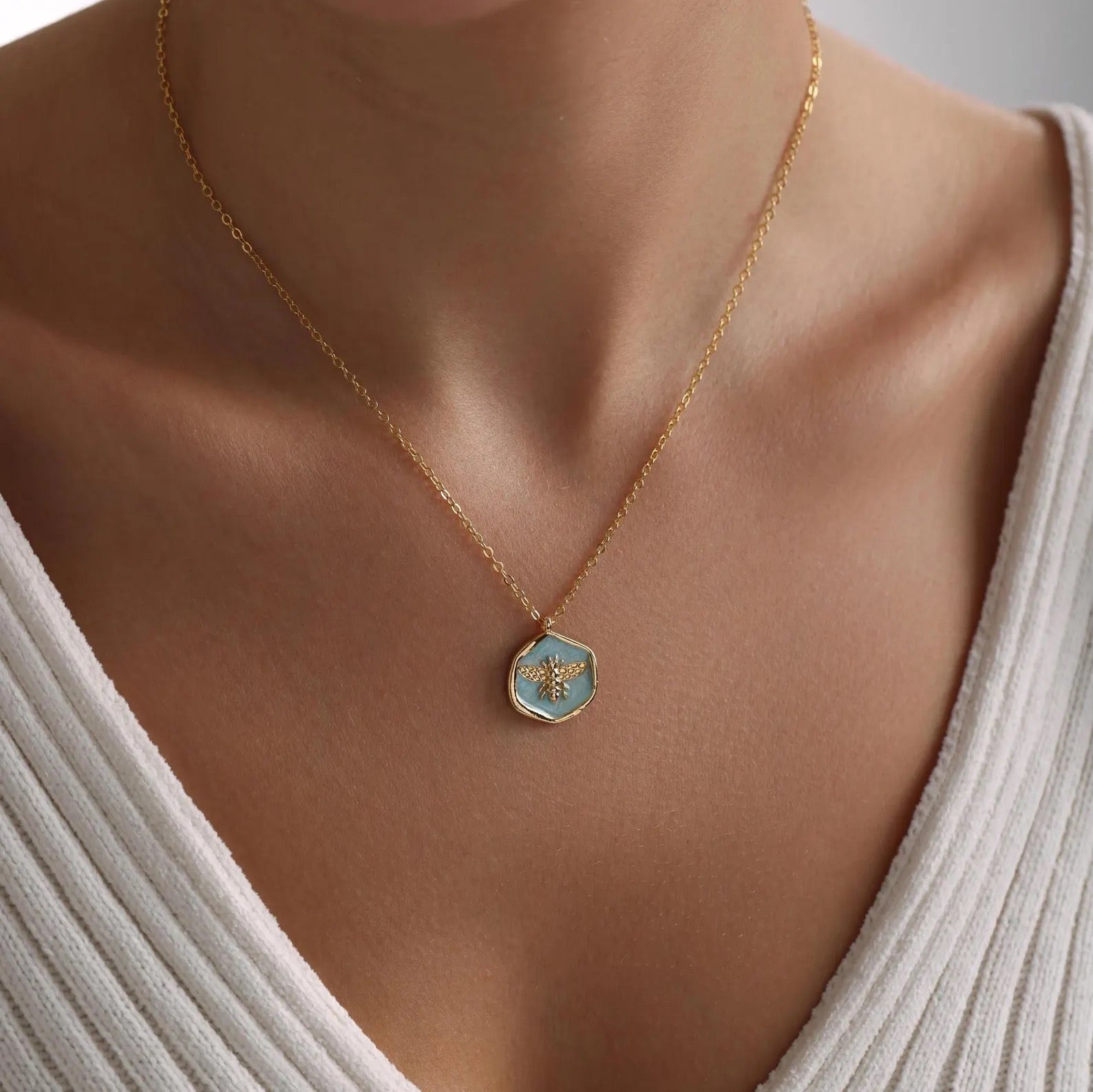 Plated Enamel Bee Pendant