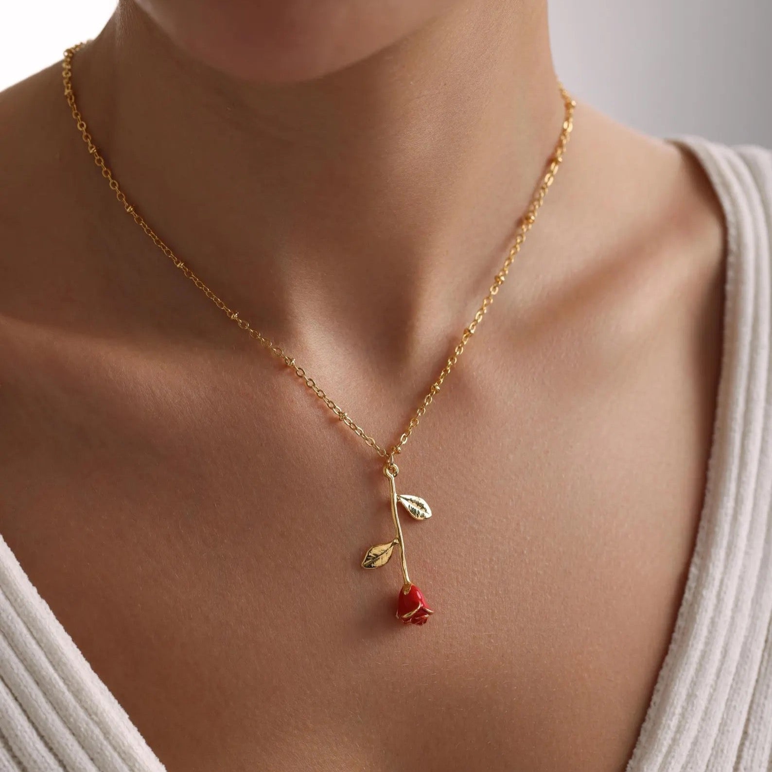 Enamel Rose Flower Necklace