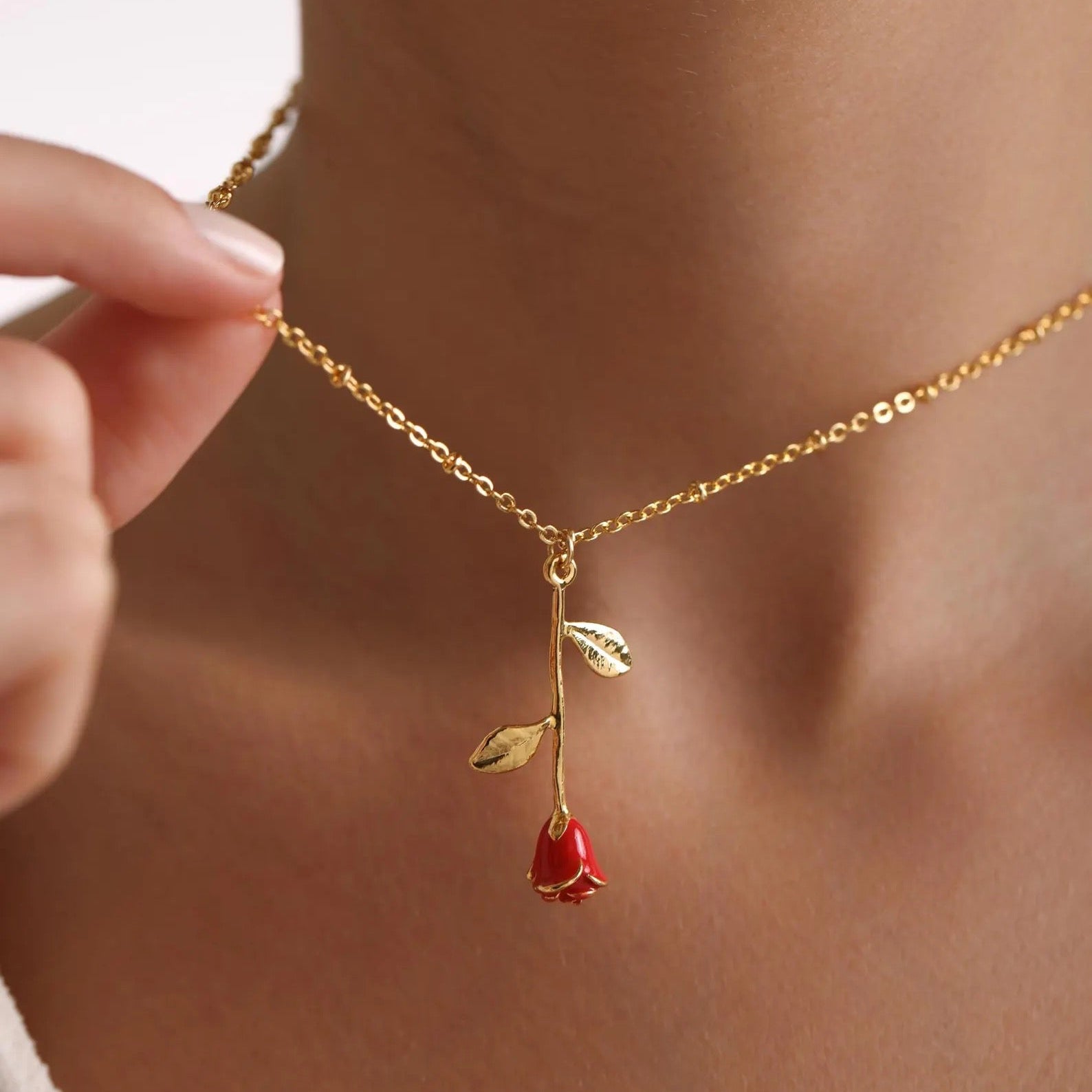 Enamel Rose Flower Necklace