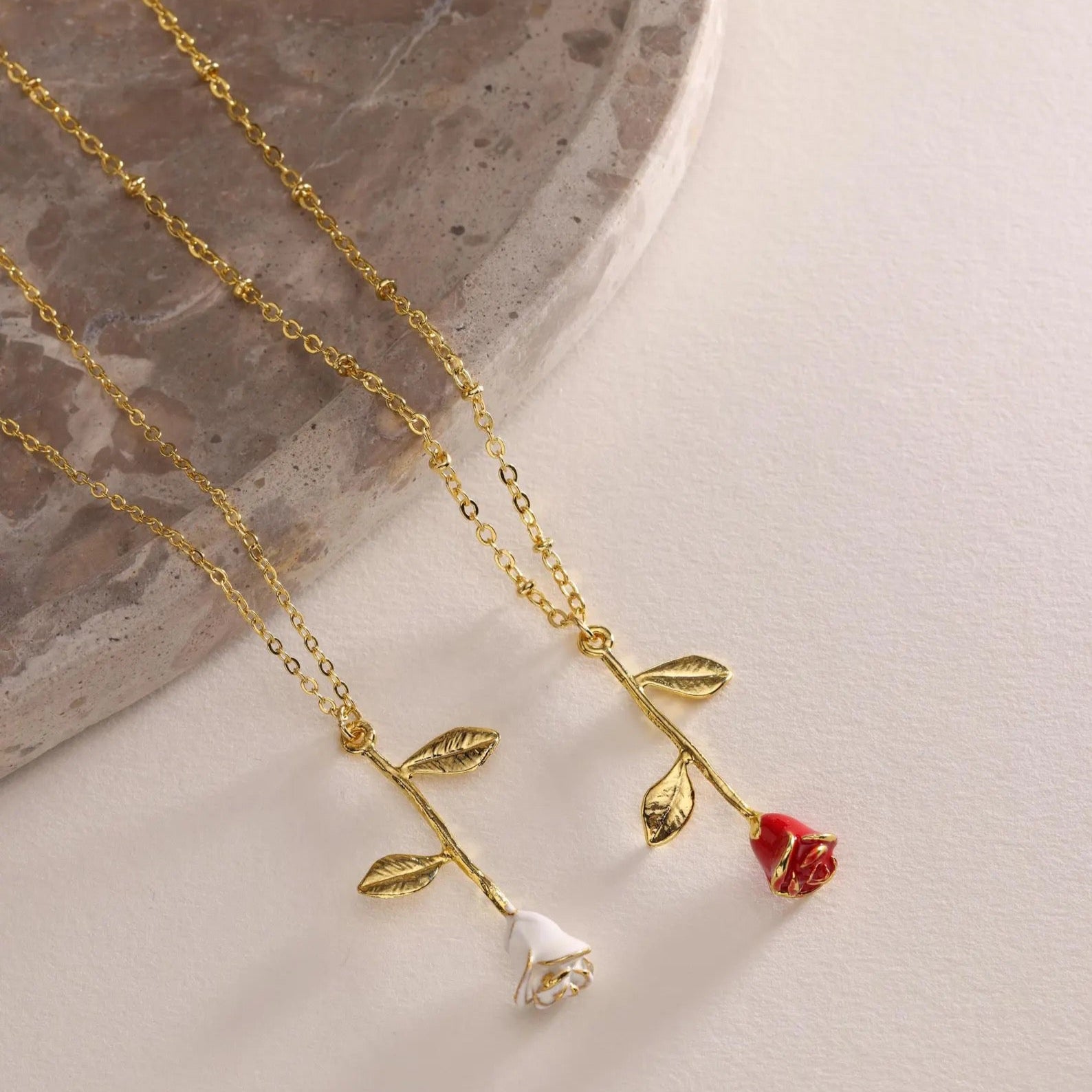 Enamel Rose Flower Necklace