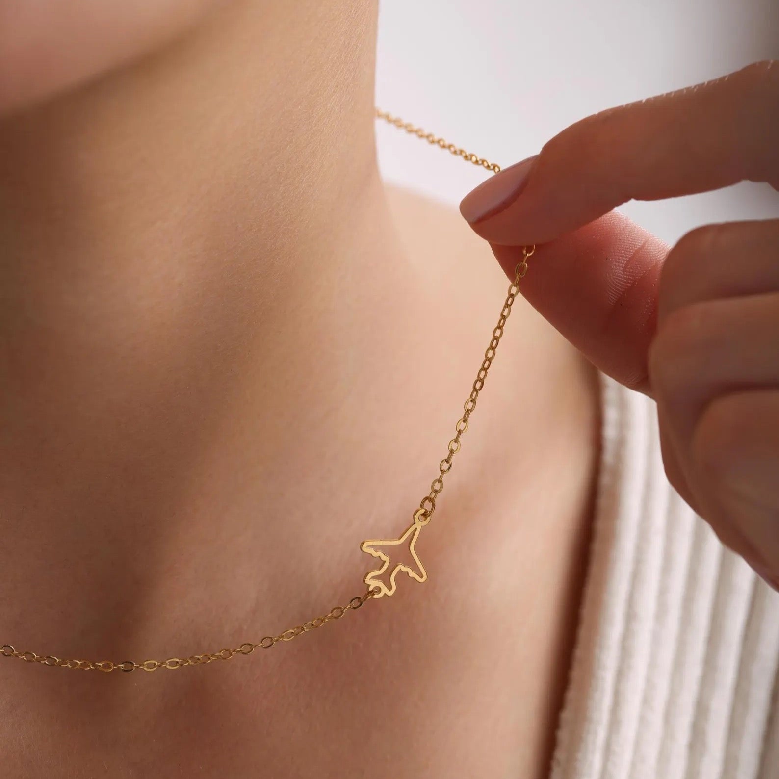 Plated Sideways Airplane Necklace