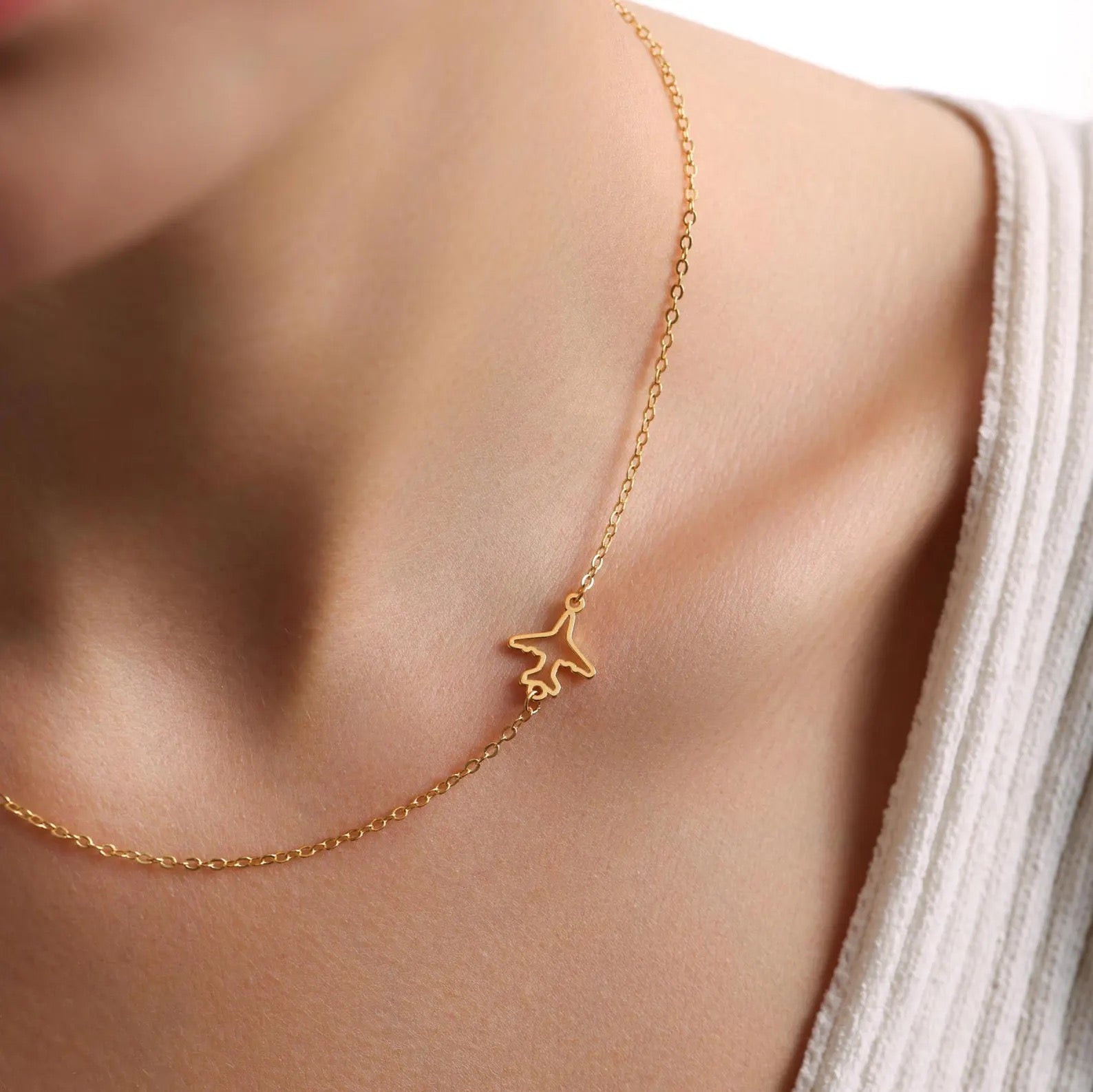 Plated Sideways Airplane Necklace