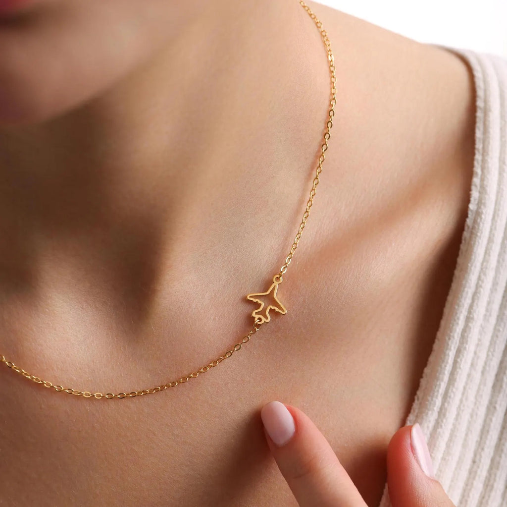 Plated Sideways Airplane Necklace