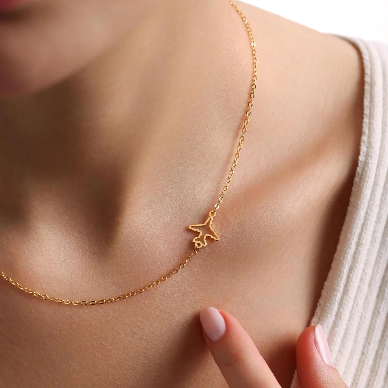 Plated Sideways Airplane Necklace