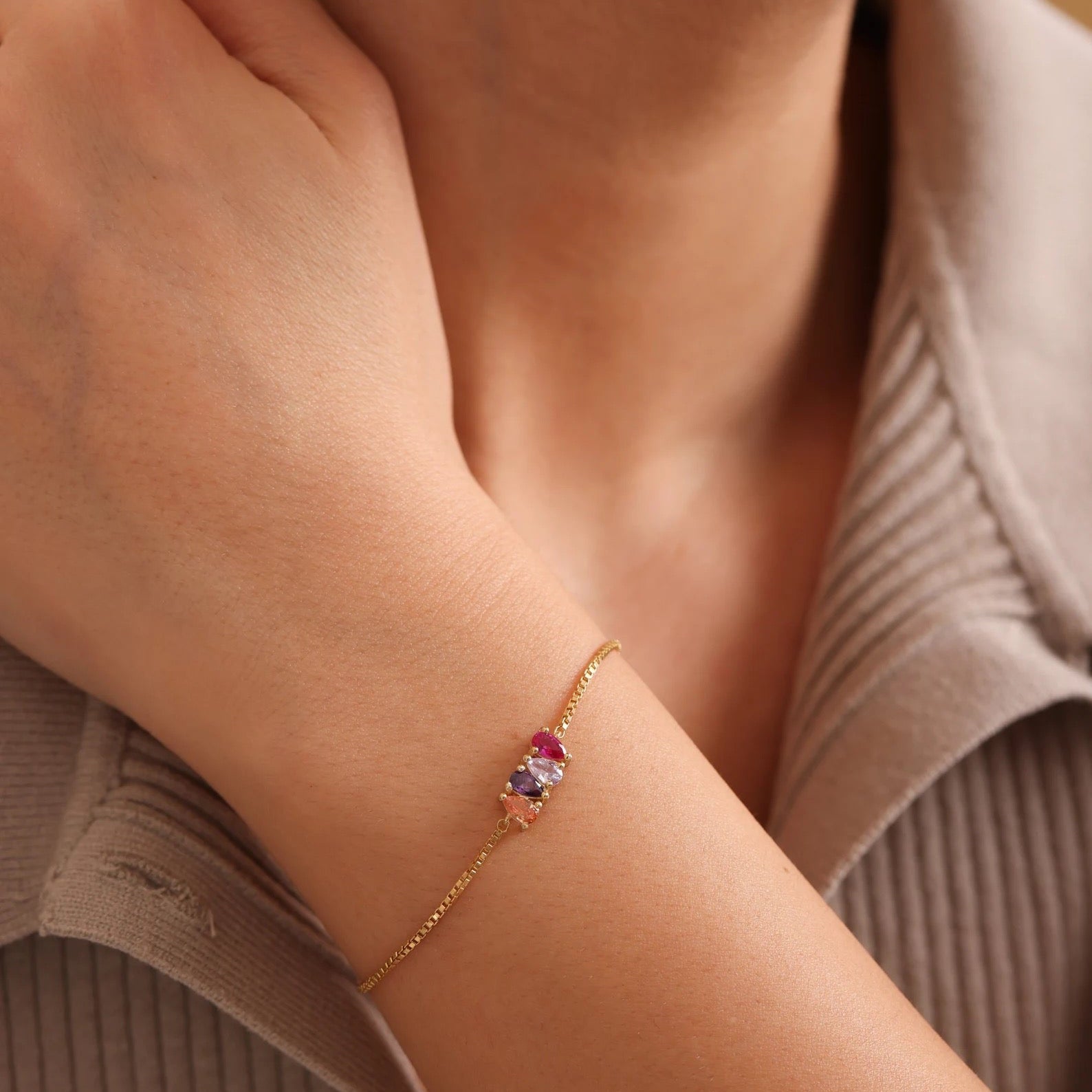 Teardrop birthstone bracelets