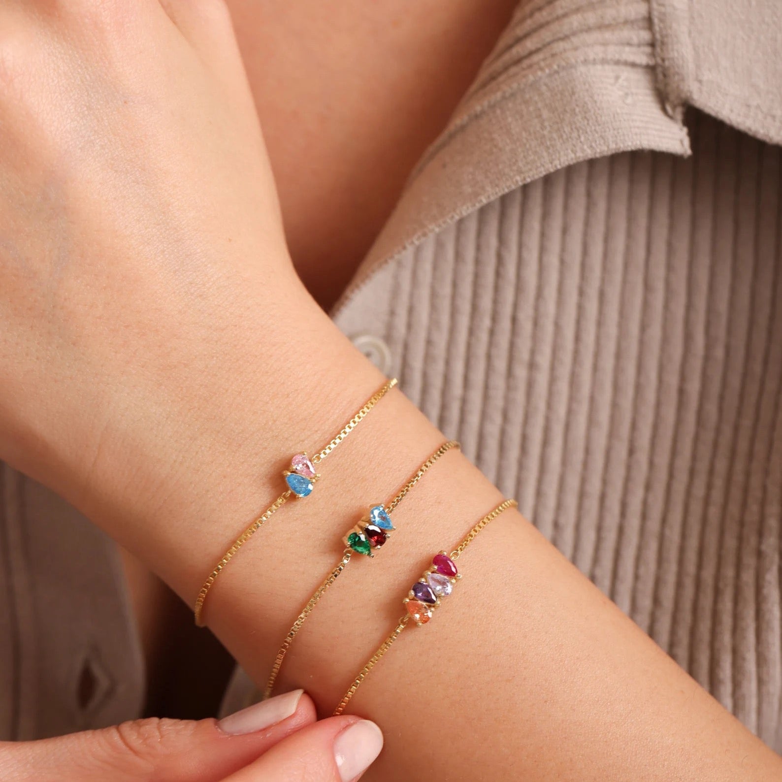 Teardrop birthstone bracelets