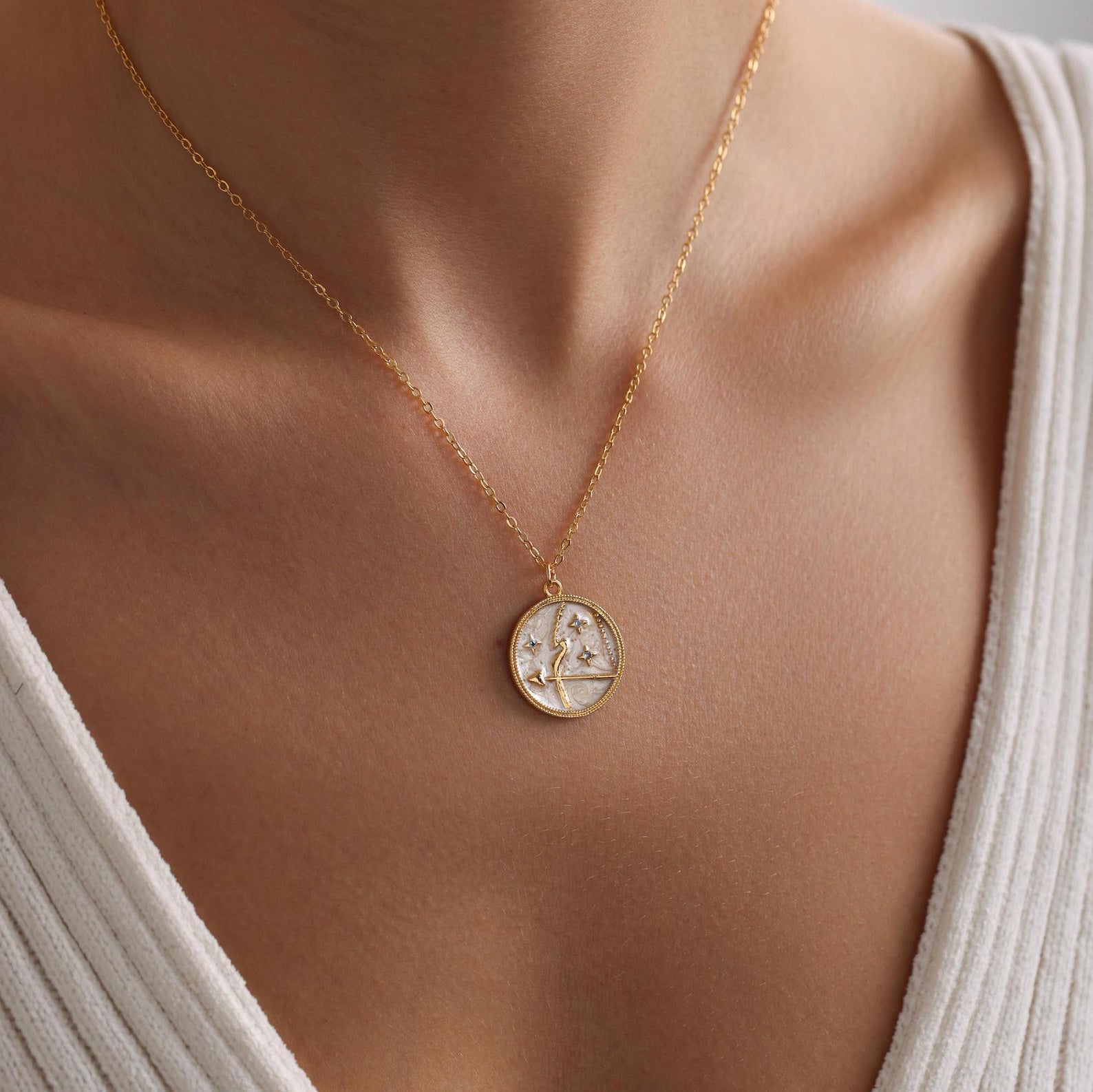 Personalized Mother of Pearl Enamel Zodiac Pave Necklace