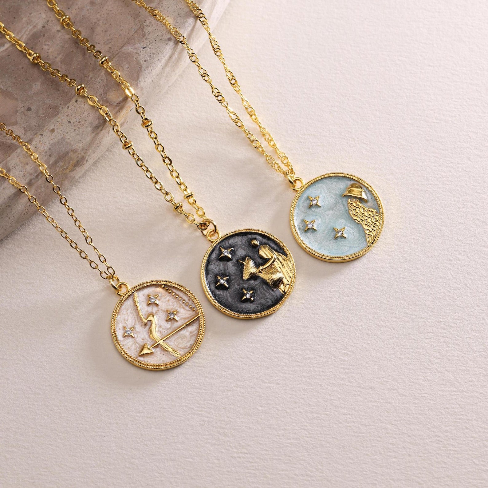 Personalized Mother of Pearl Enamel Zodiac Pave Necklace