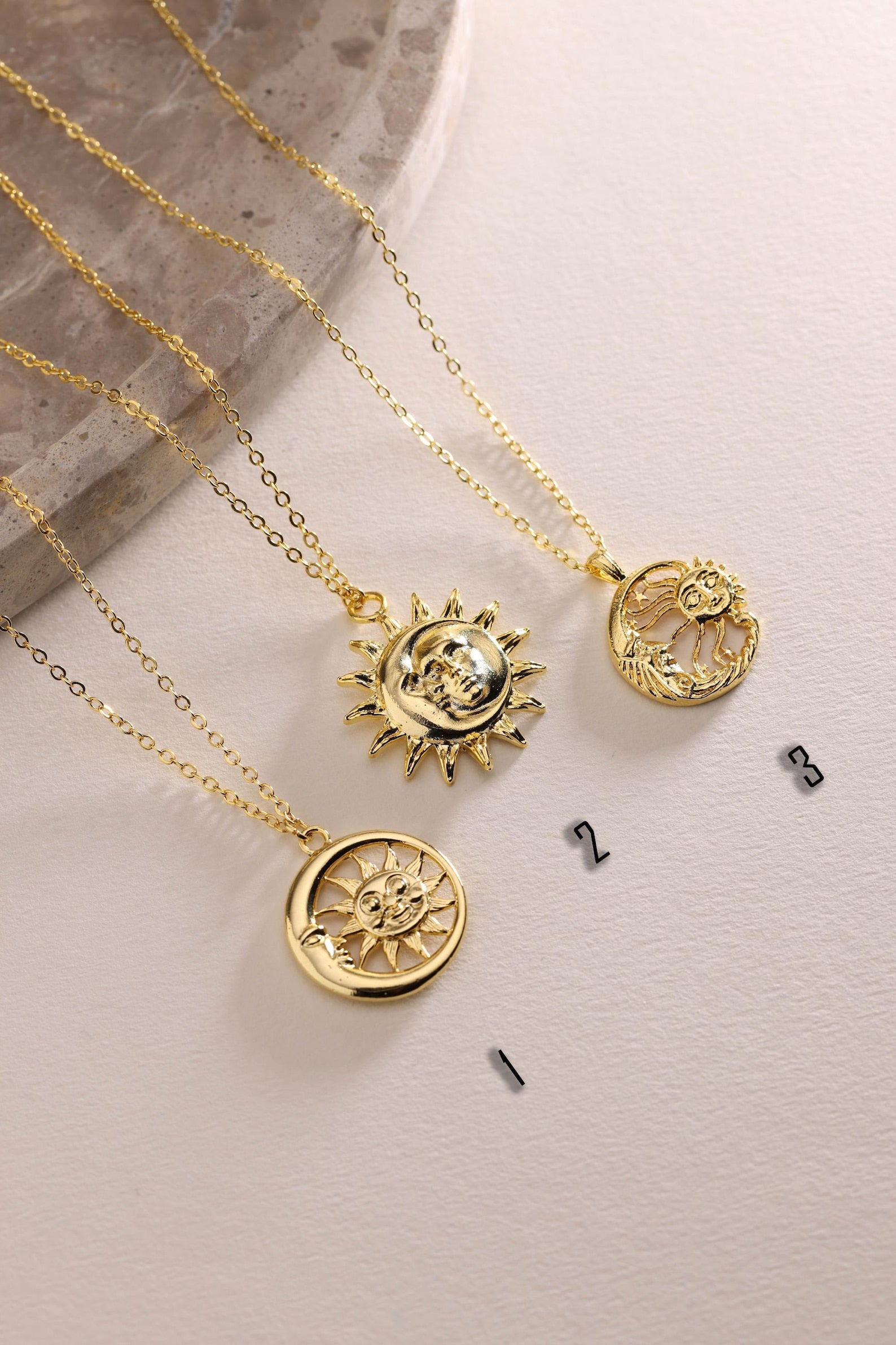 Plated Sun & Moon Face Pendant Necklace