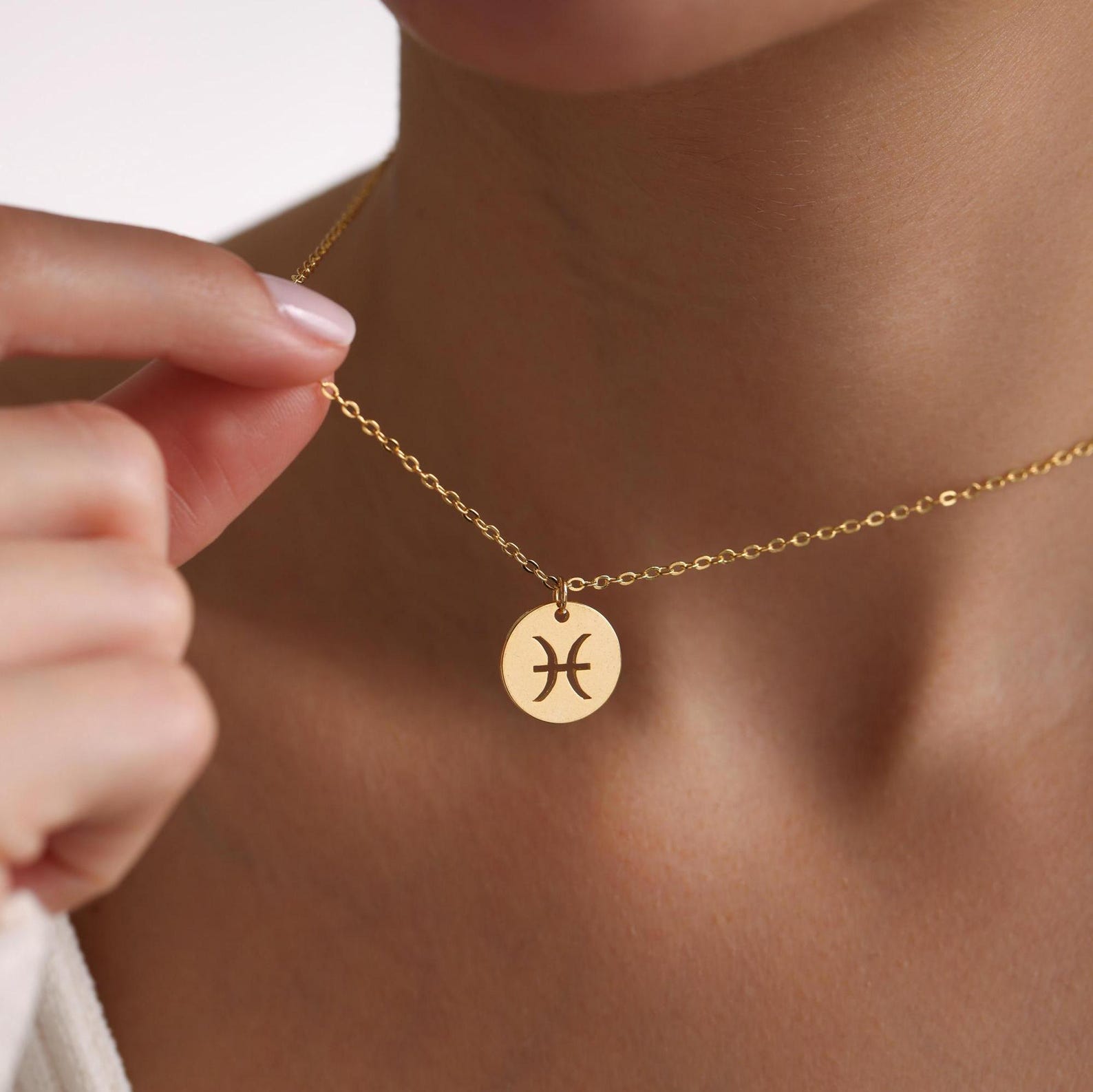 Personalized Dainty Zodiac Disc Necklace