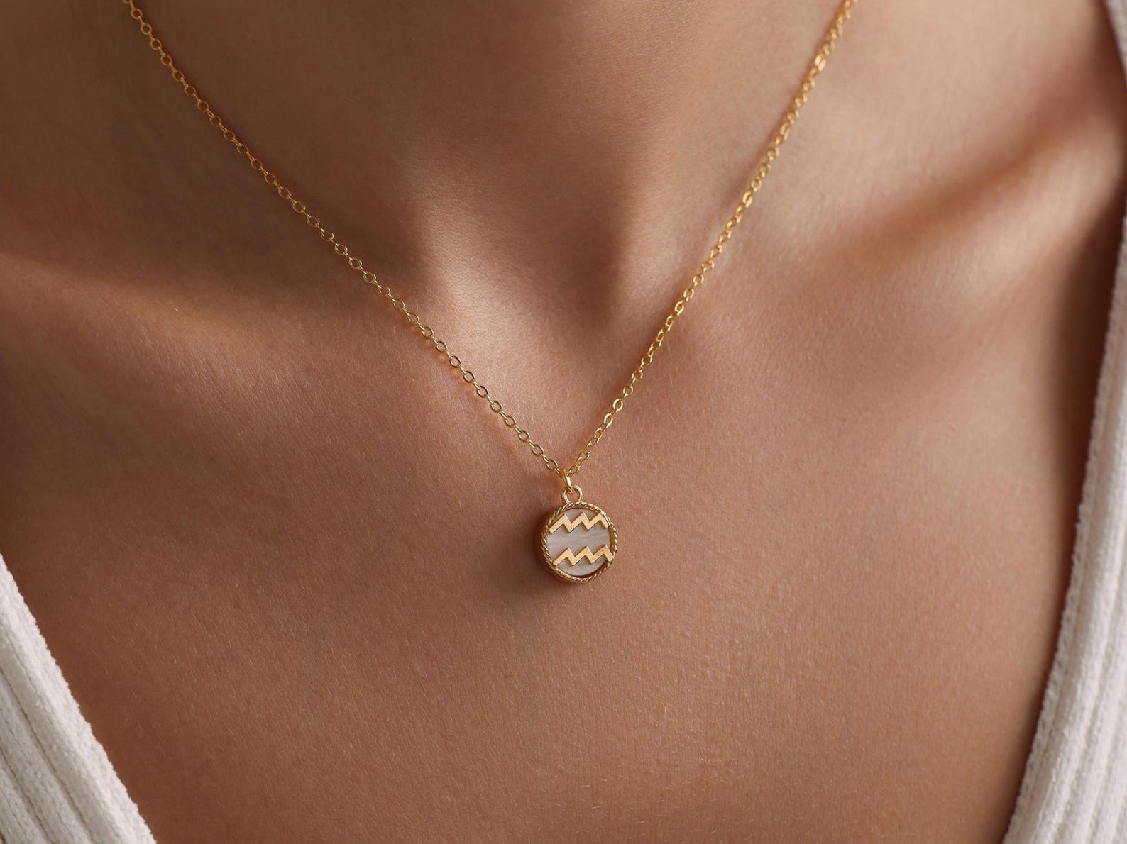 Mother of Pearl Zodiac Pendant Necklace