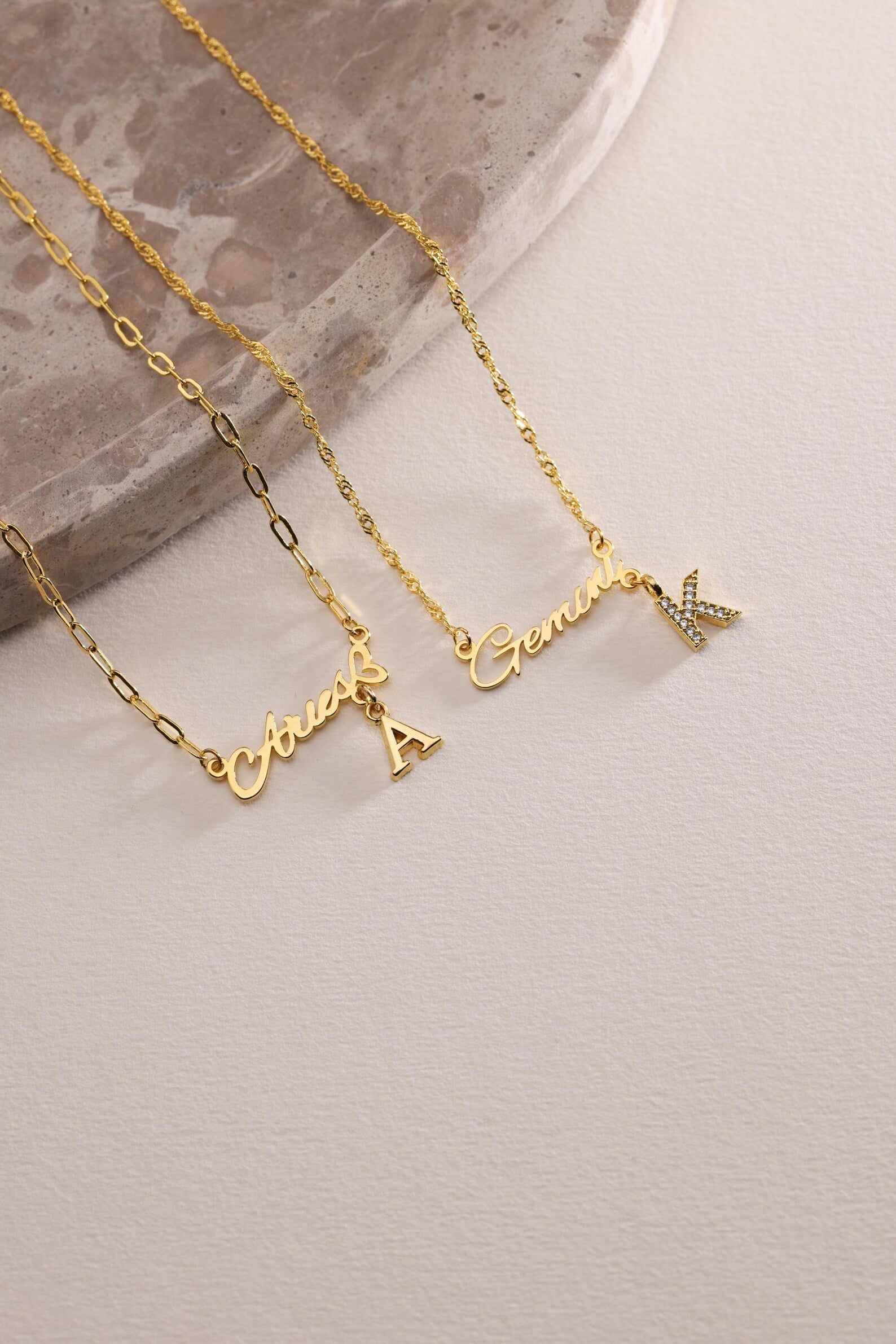 Gold Zodiac Sign & Initial Necklace
