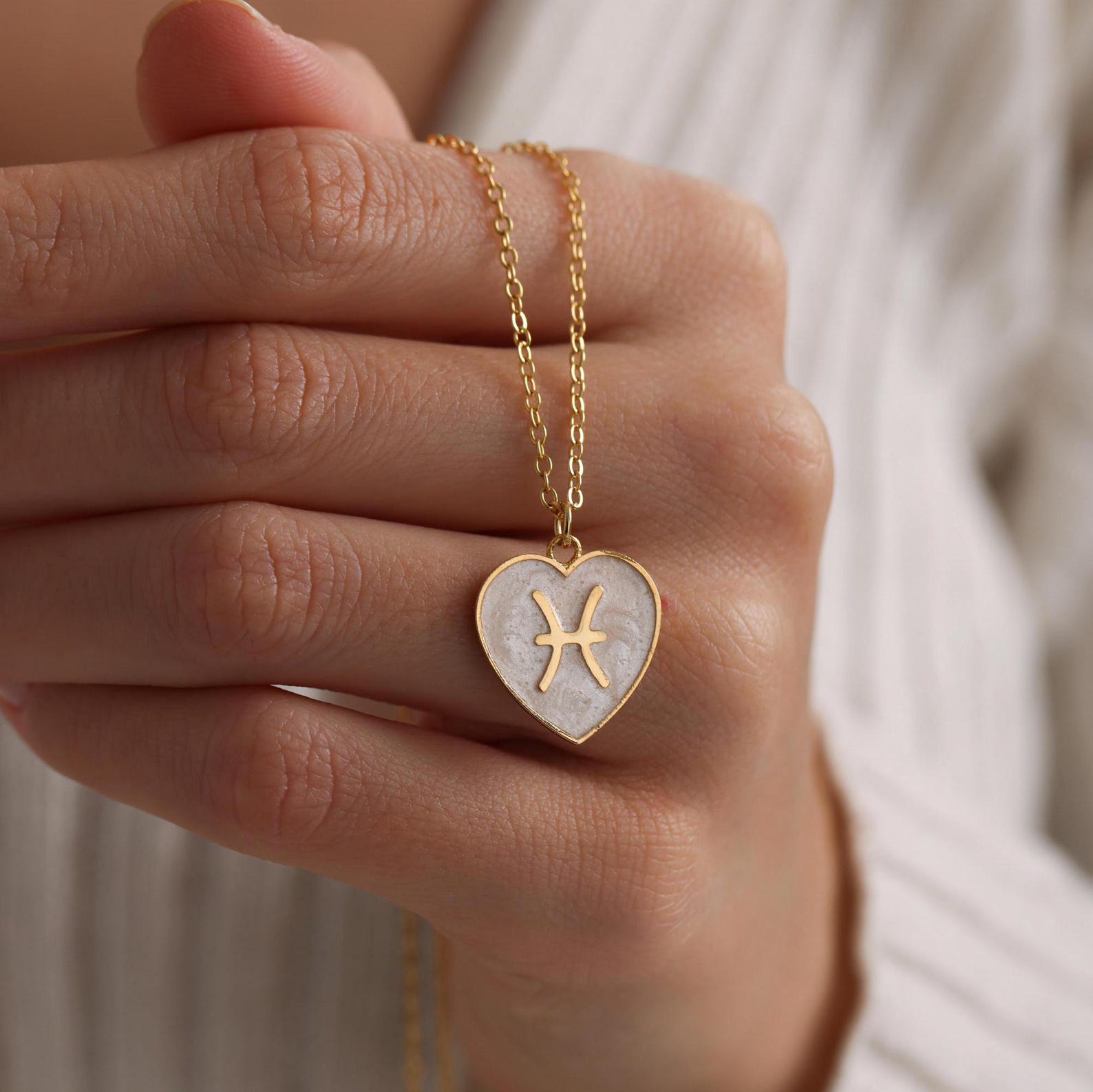 Mother of Pearl Enamel Heart Zodiac Pendant Necklace