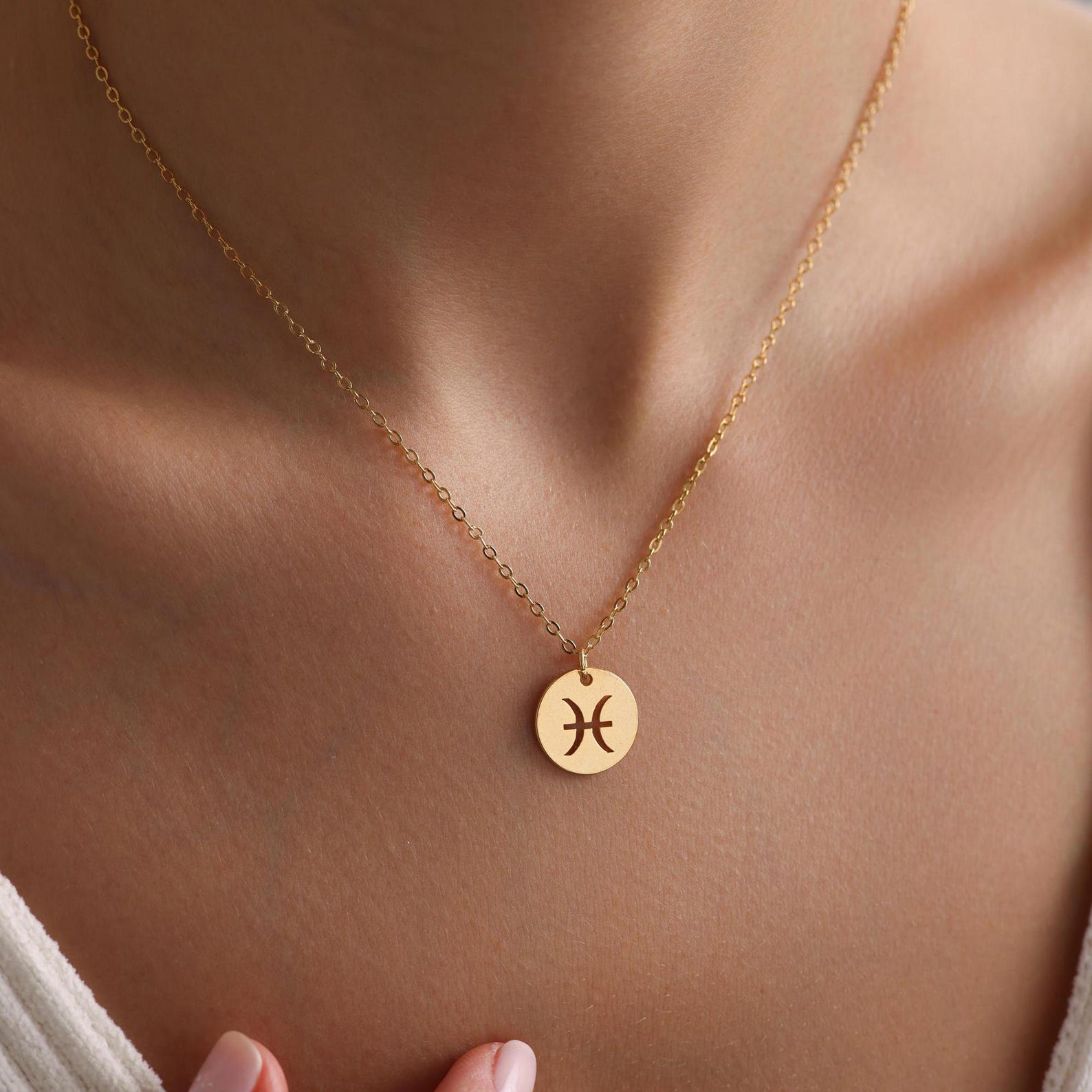 Personalized Dainty Zodiac Disc Necklace