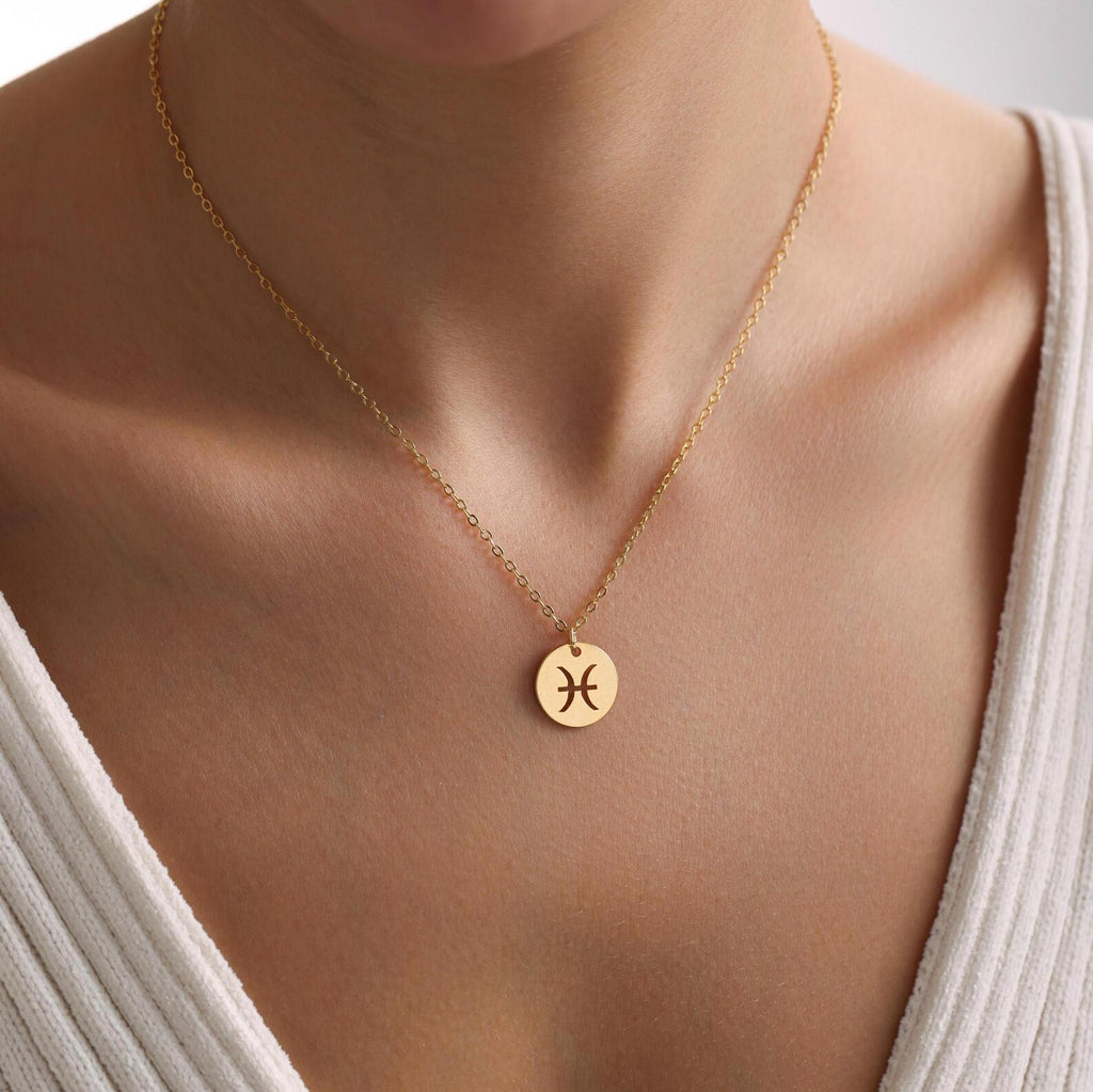 Personalized Dainty Zodiac Disc Necklace