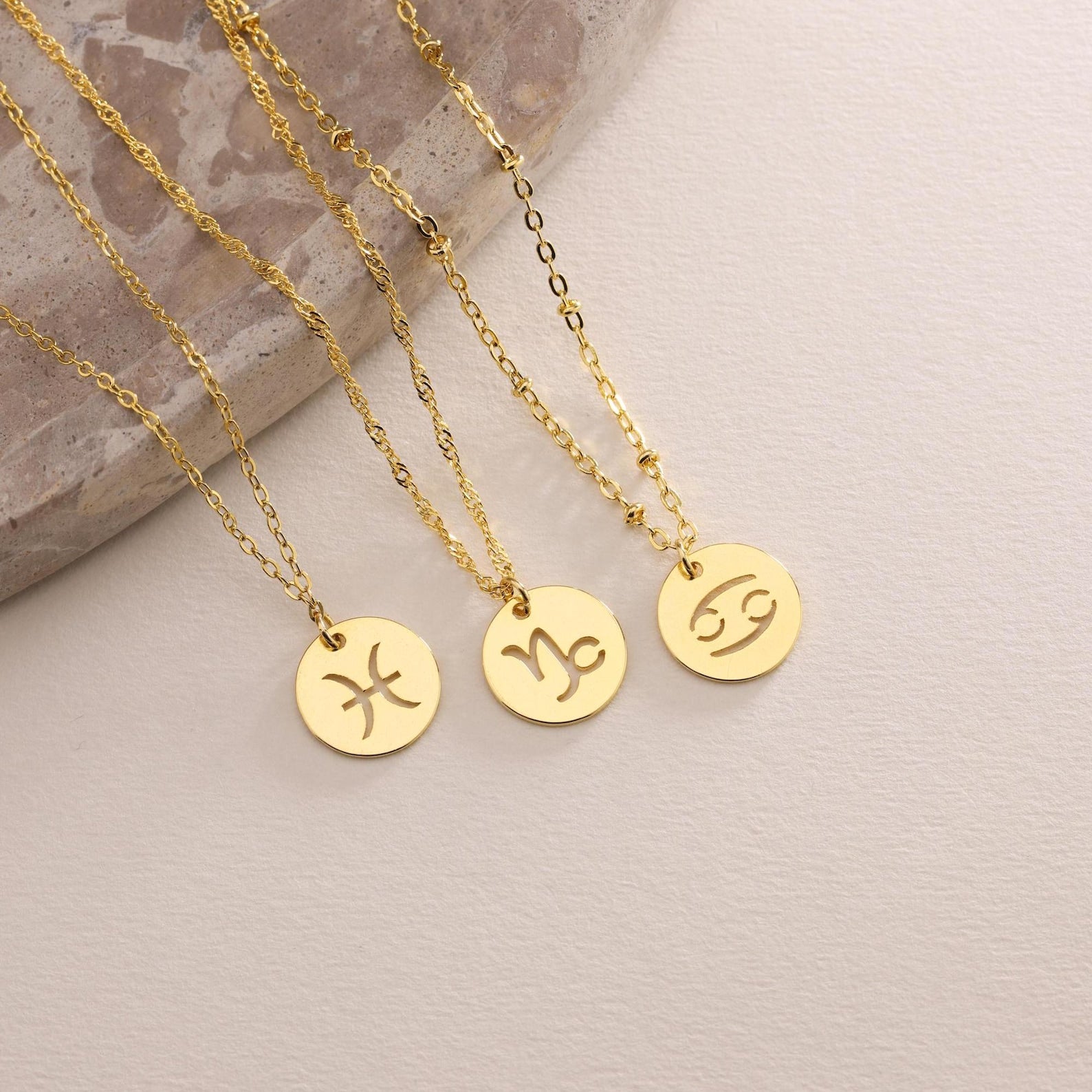 Personalized Dainty Zodiac Disc Necklace