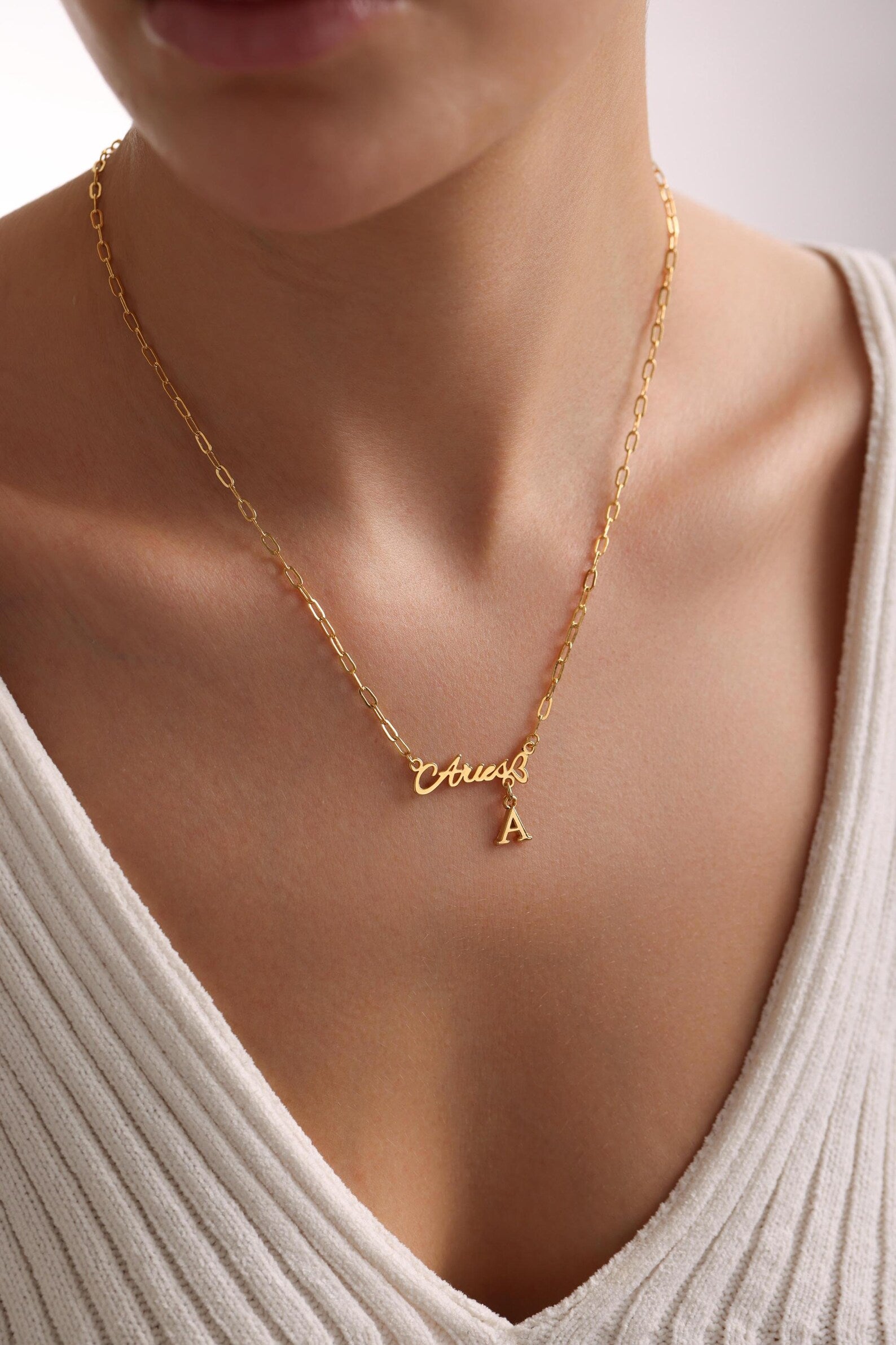 Gold Zodiac Sign & Initial Necklace